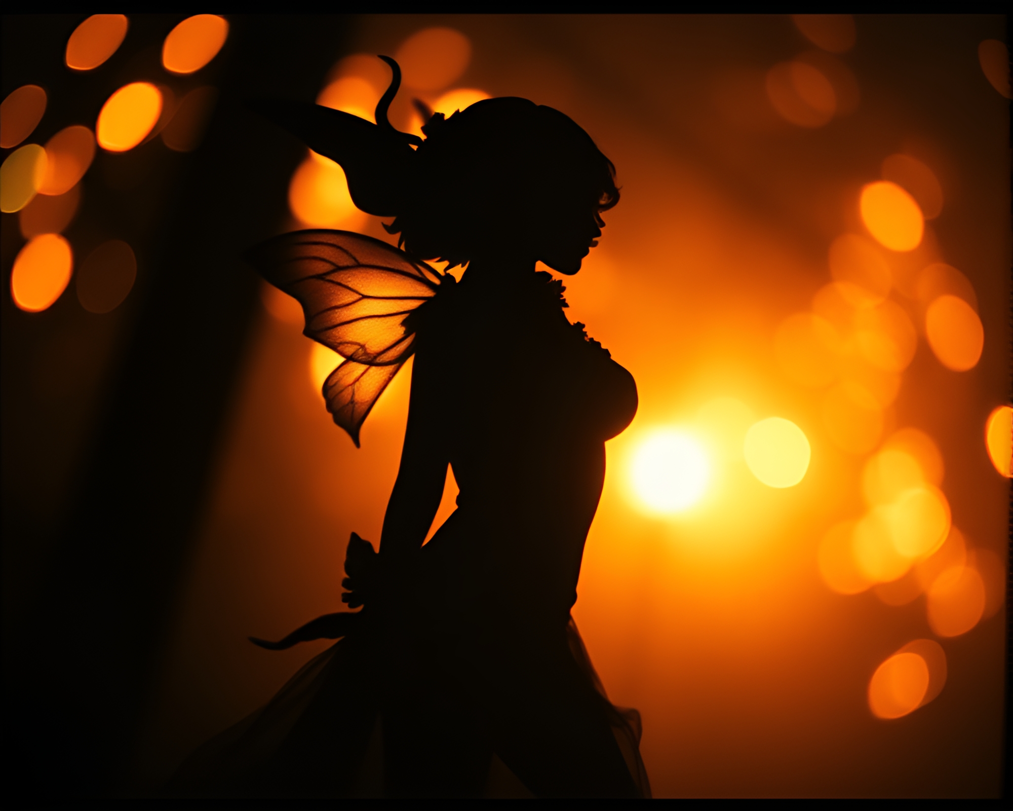 Enigmatic Nymph in Noir, Bokeh-lit Silhouette – free AI stock image