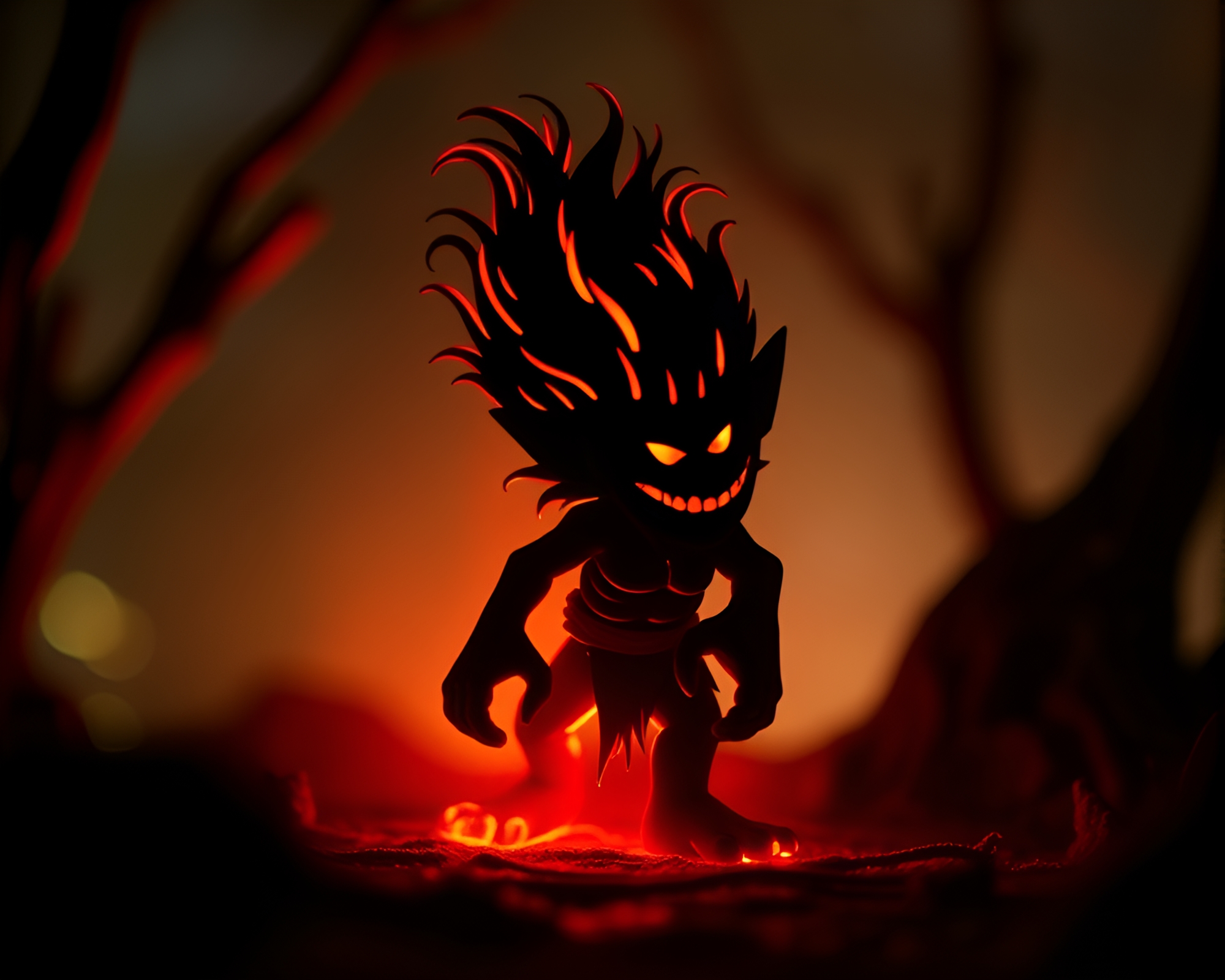 Neon Troll Silhouette in Tilt-Shift Wonderland – free AI stock image