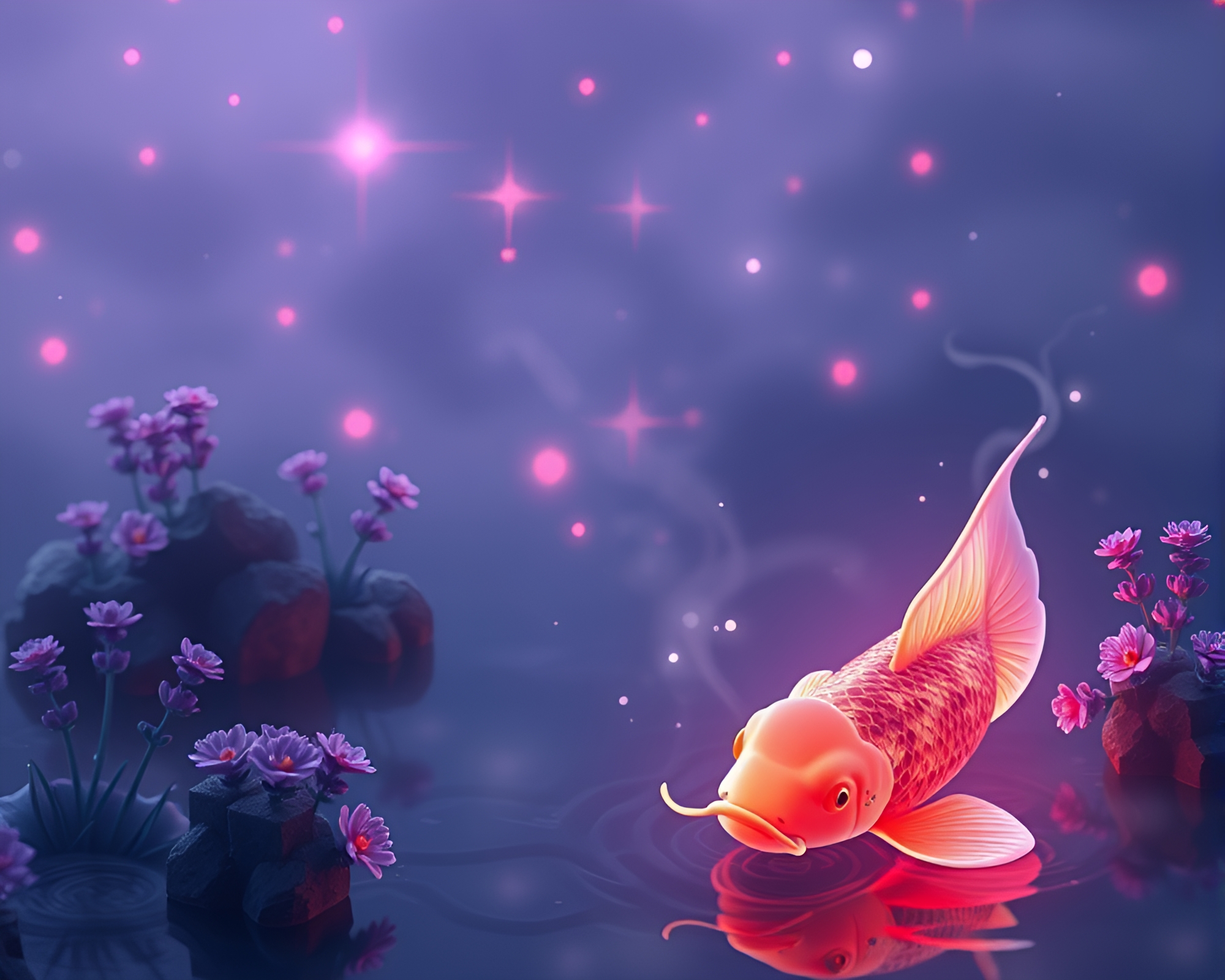Voxel art koi fish in lavender twilight steam – free AI stock image