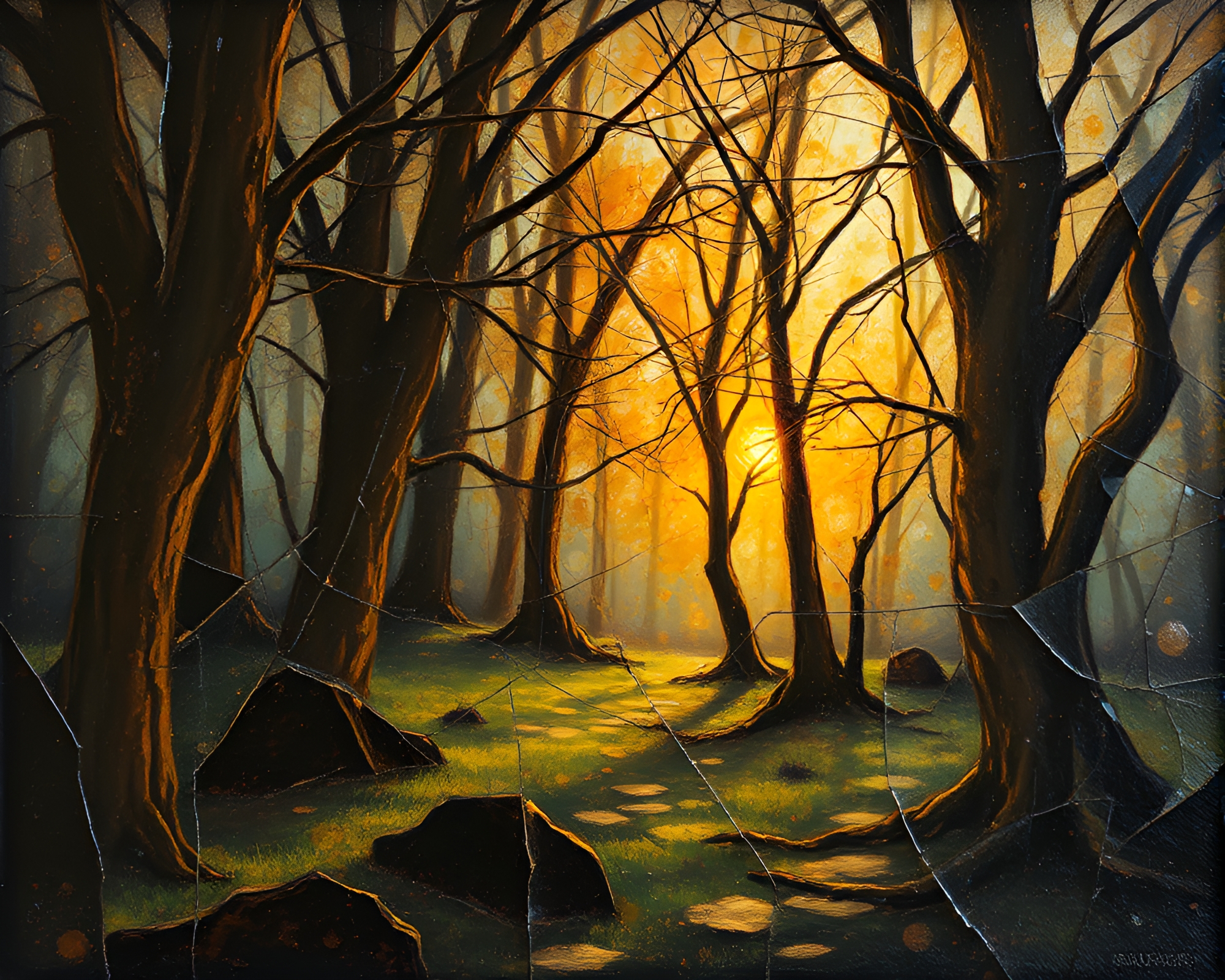 Enchanted Grove Through Glass Shards – free AI stock image