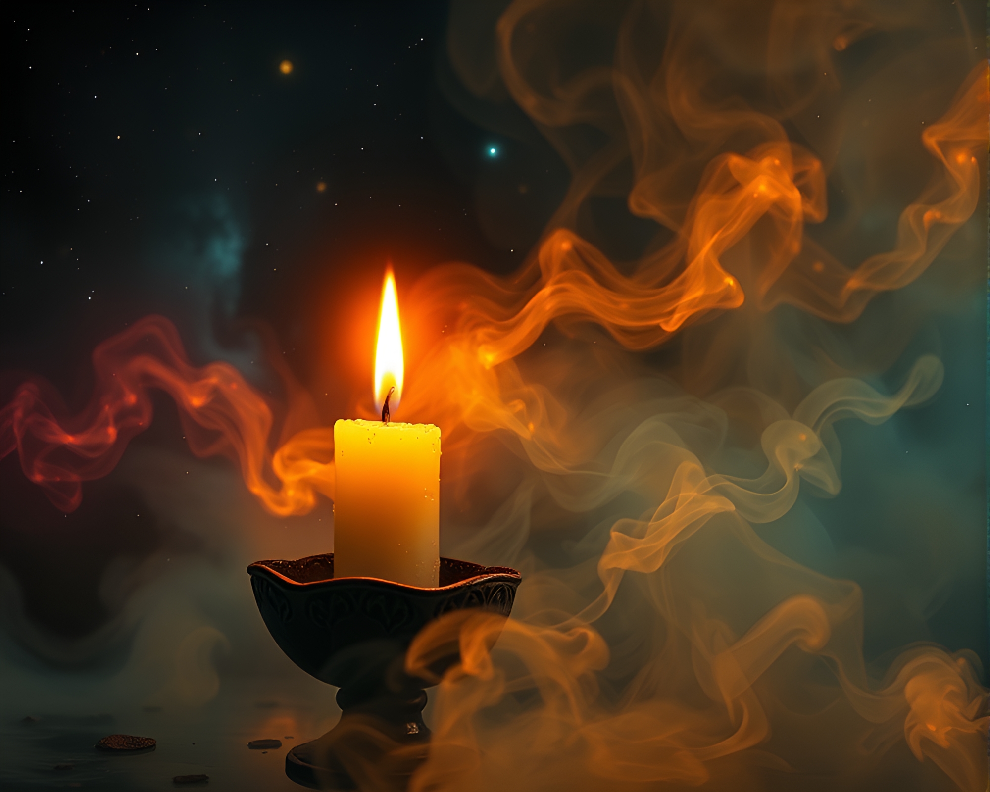 Enigmatic Djinn in Cosmic Candle Smoke – free AI stock image