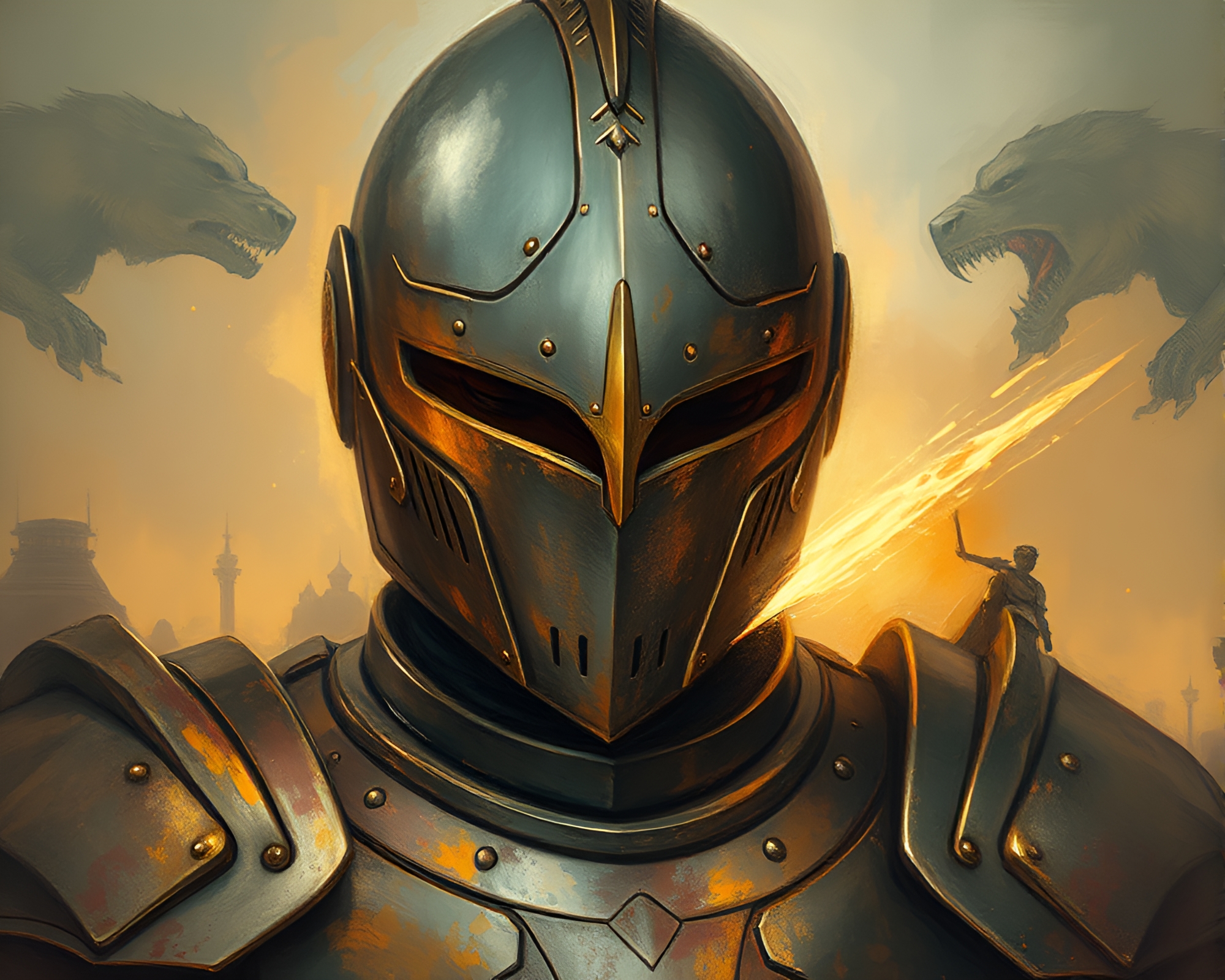 Armor Morphing in Dreamy Fresco Close-up – free AI stock image