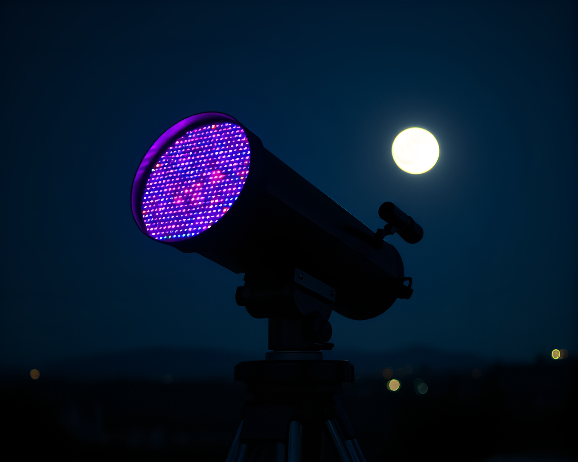 LED Pixel Grid Telescope Under Moonlit Night – free AI stock image
