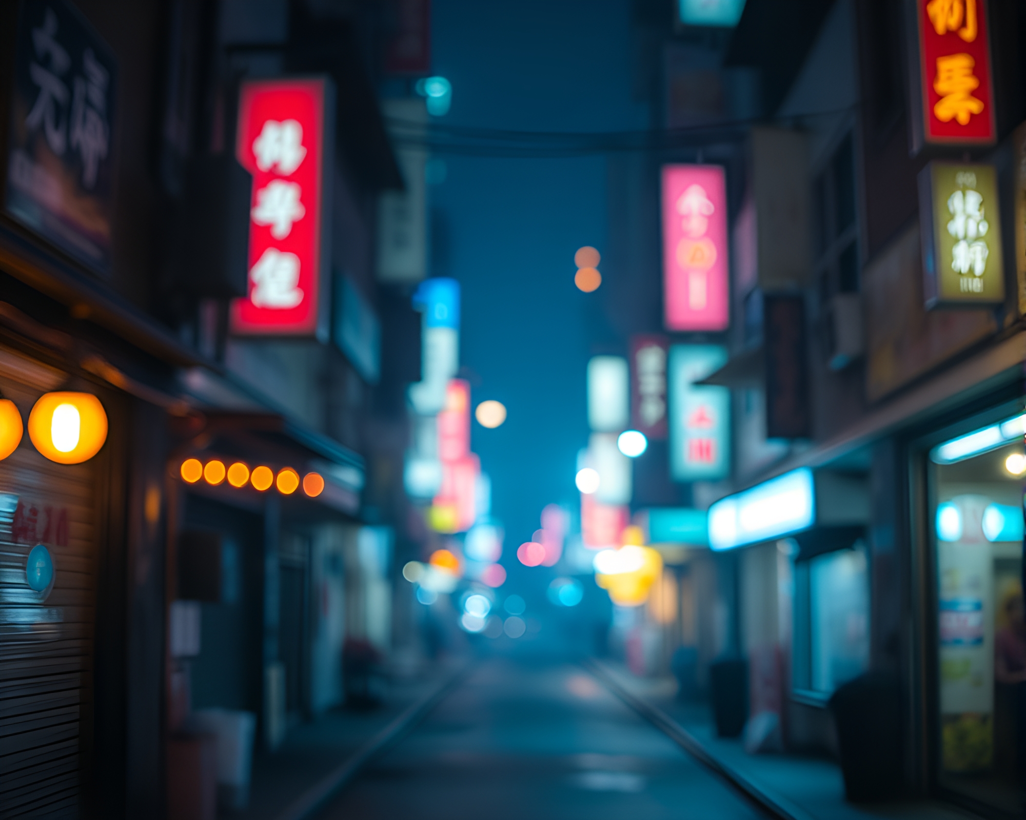 Cyberpunk Alley Night Lights Focus Stacking Composition – free AI stock image