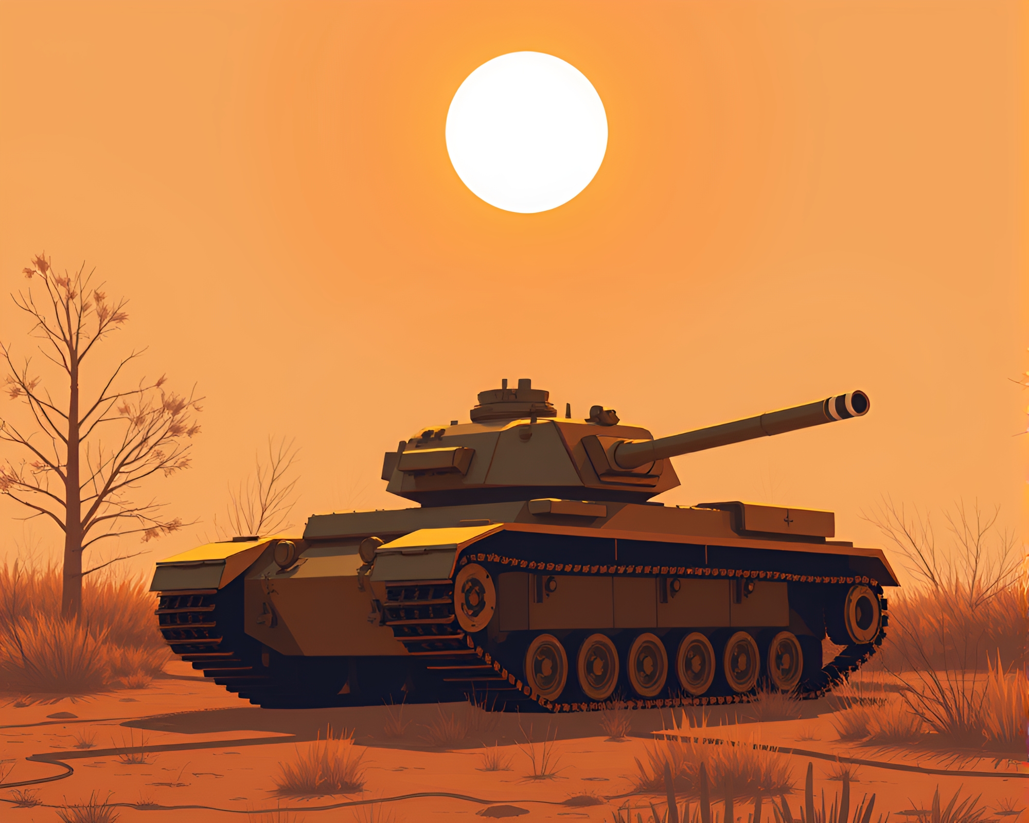 Copper-toned Armored Tank under Sun Glare – free AI stock image