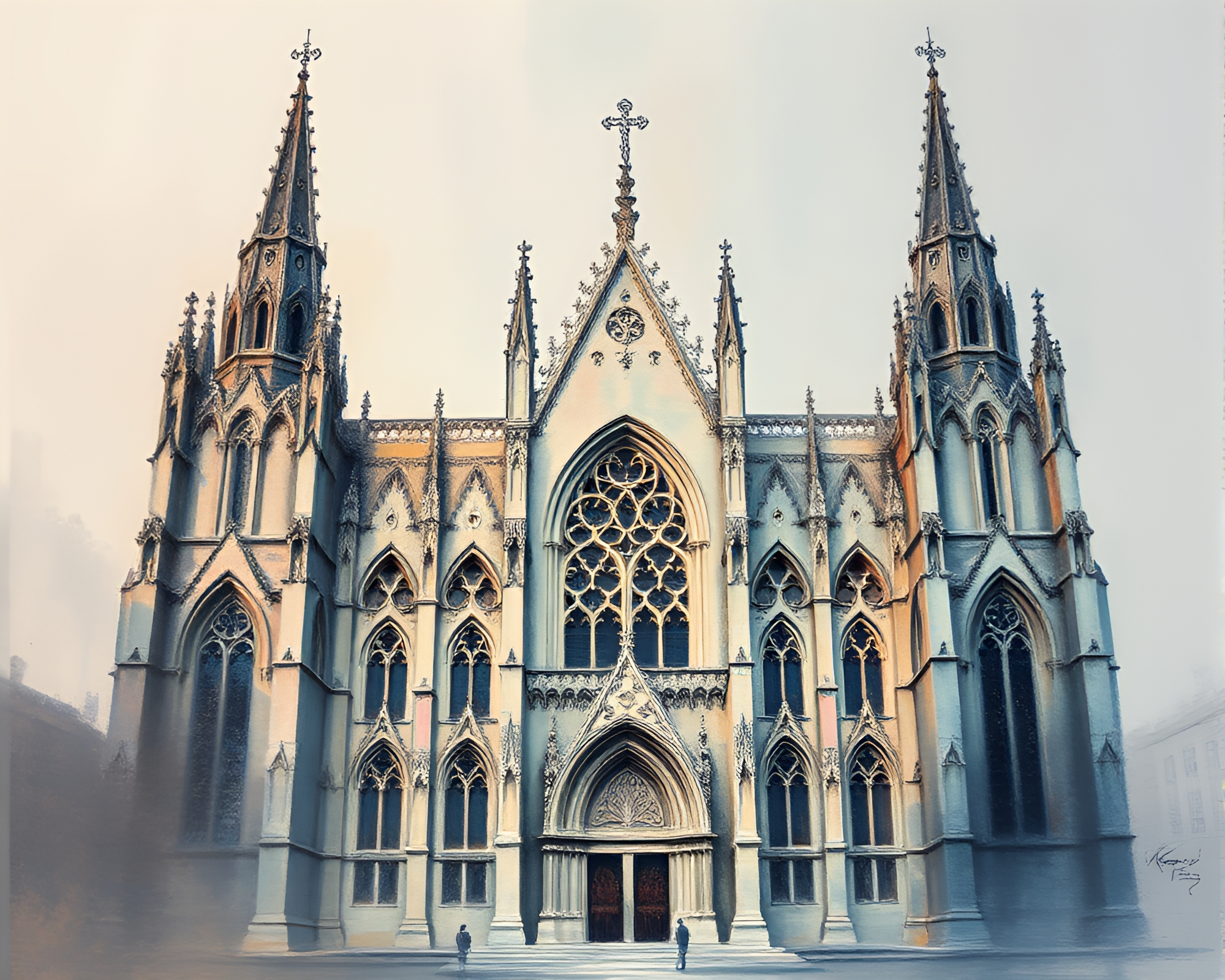 Gothic Cathedral Texture Overlay in Soft Pastel Palette – free AI stock image
