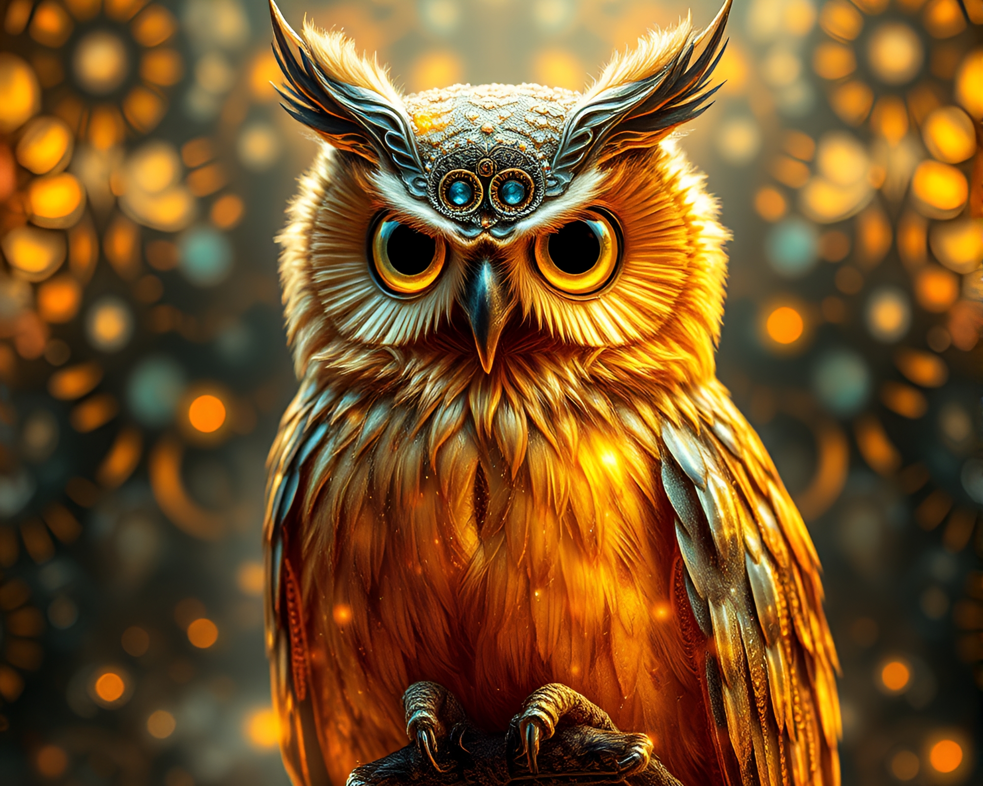 Clockwork Owl in Fractal Topaz Brilliance – free AI stock image