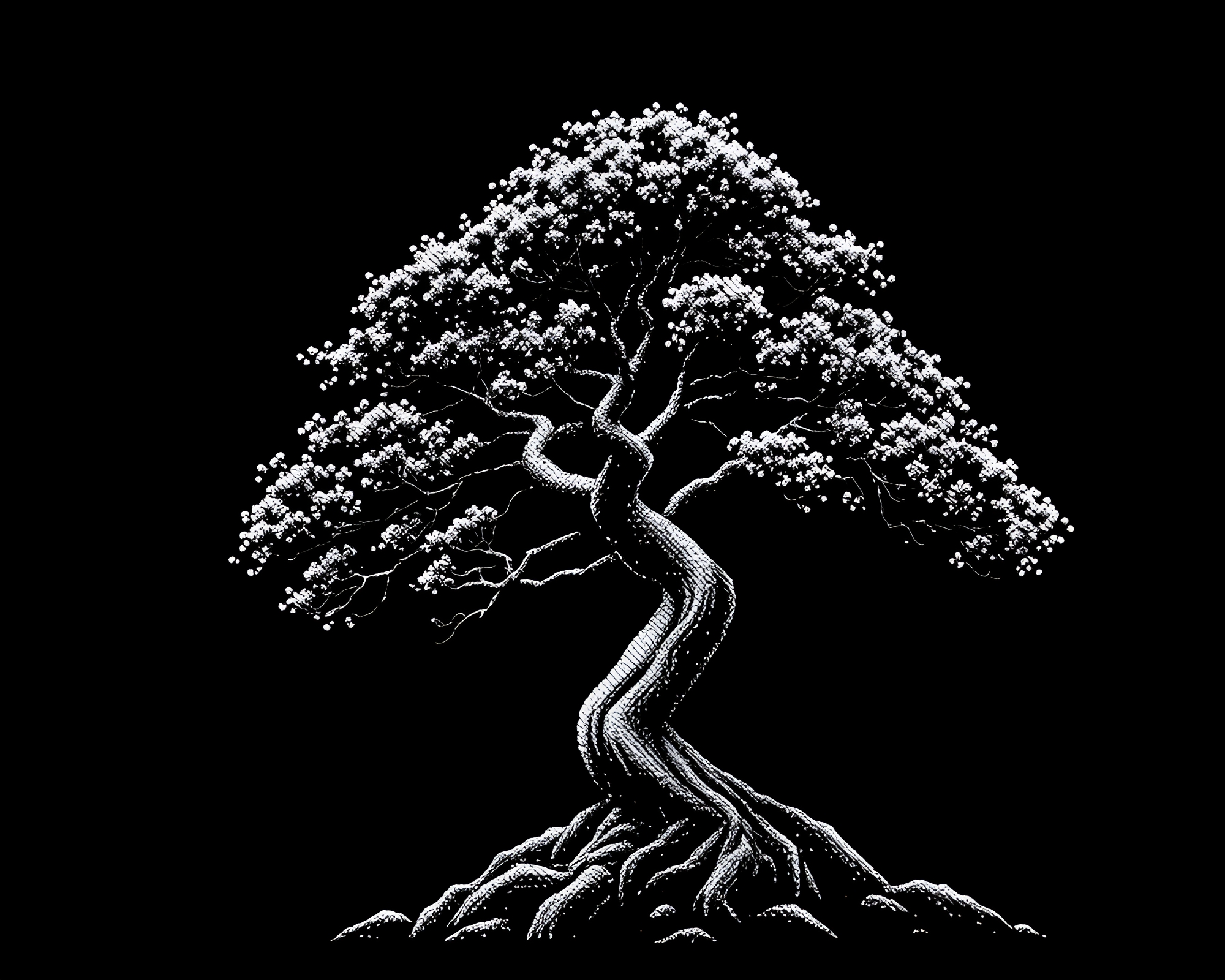 Desaturated Bonsai Tree in Tattoo Flash Art Style – free AI stock image