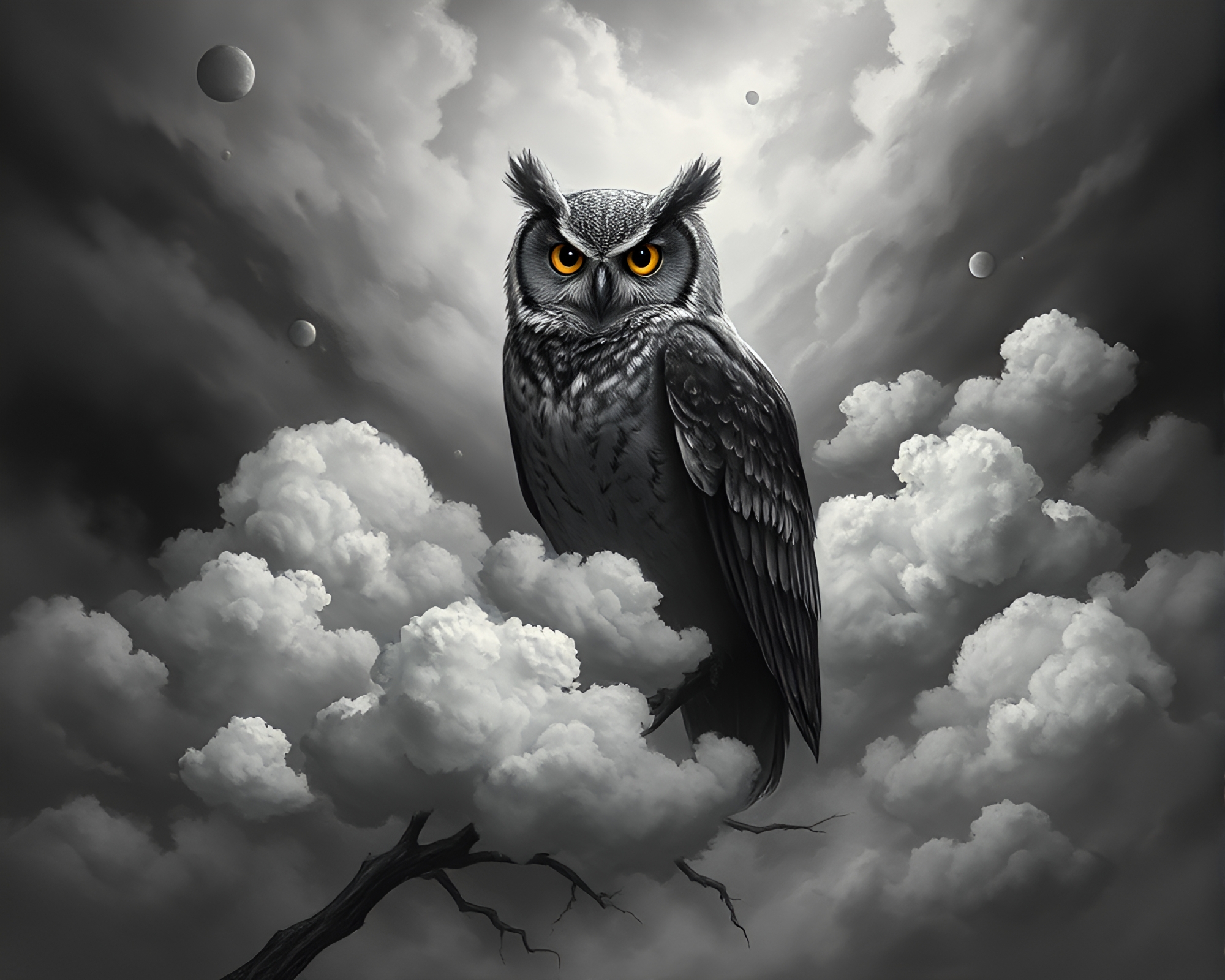 Clockwork Owl Amidst Necromantic Cloud Formations – free AI stock image