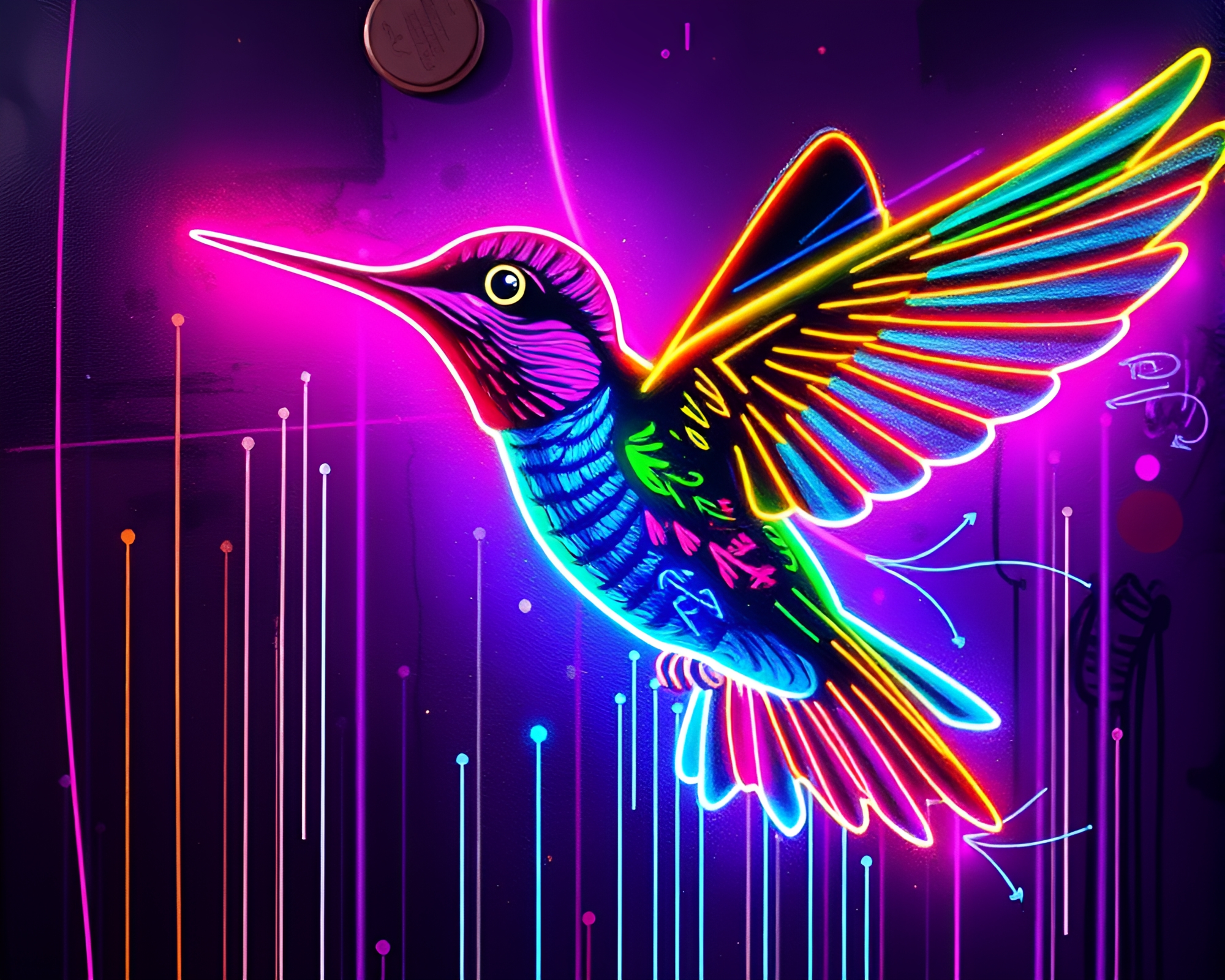 Neon Hummingbird in Fiber Optic Spray Paint Graffiti – free AI stock image