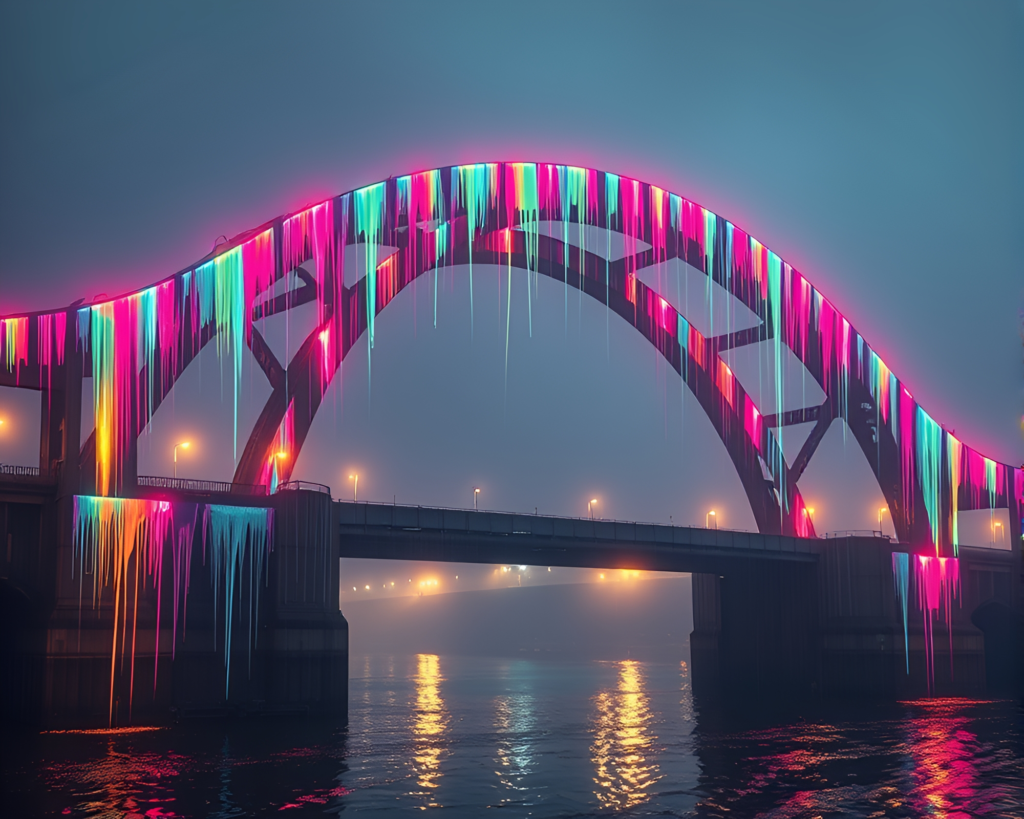 Phosphorescent Arch Bridge with Spray Paint Drips – free AI stock image