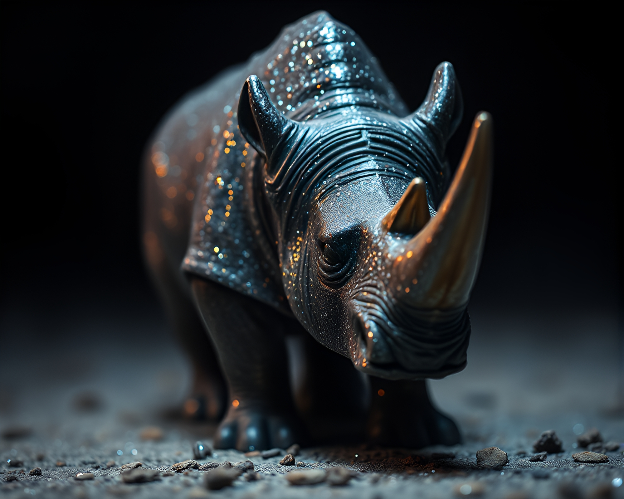 Majestic Rhinoceros: Metallic Sparkle Illumination – free AI stock image