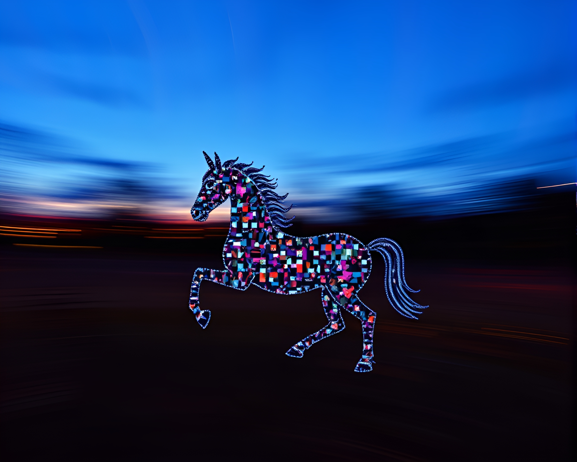 Twilight Centaur Mosaic in Motion Blur Streaks – free AI stock image