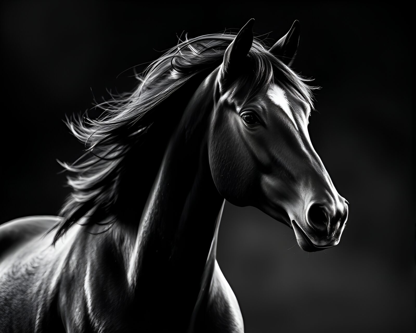 Elegant charcoal drawing of a majestic horse in focus.