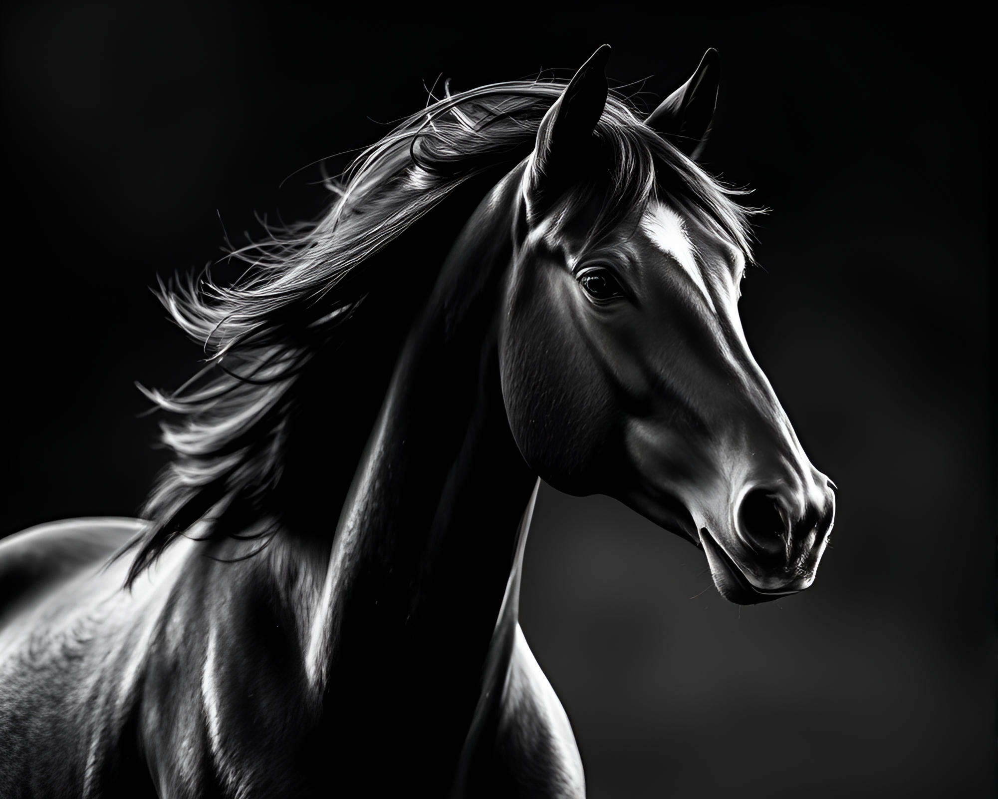 Dynamic Charcoal Portrait: Wild Stallion in Spotlight – free AI stock image