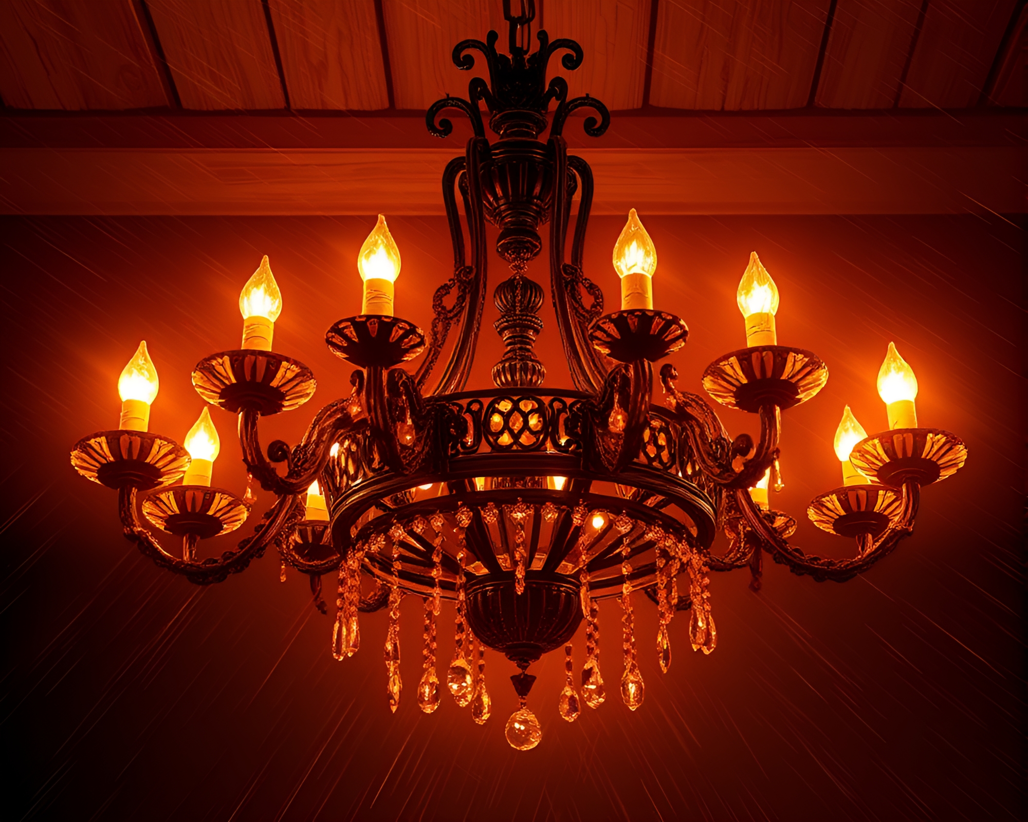 Victorian Chandelier Illuminated by Wood Grain Light Streaks – free AI stock image