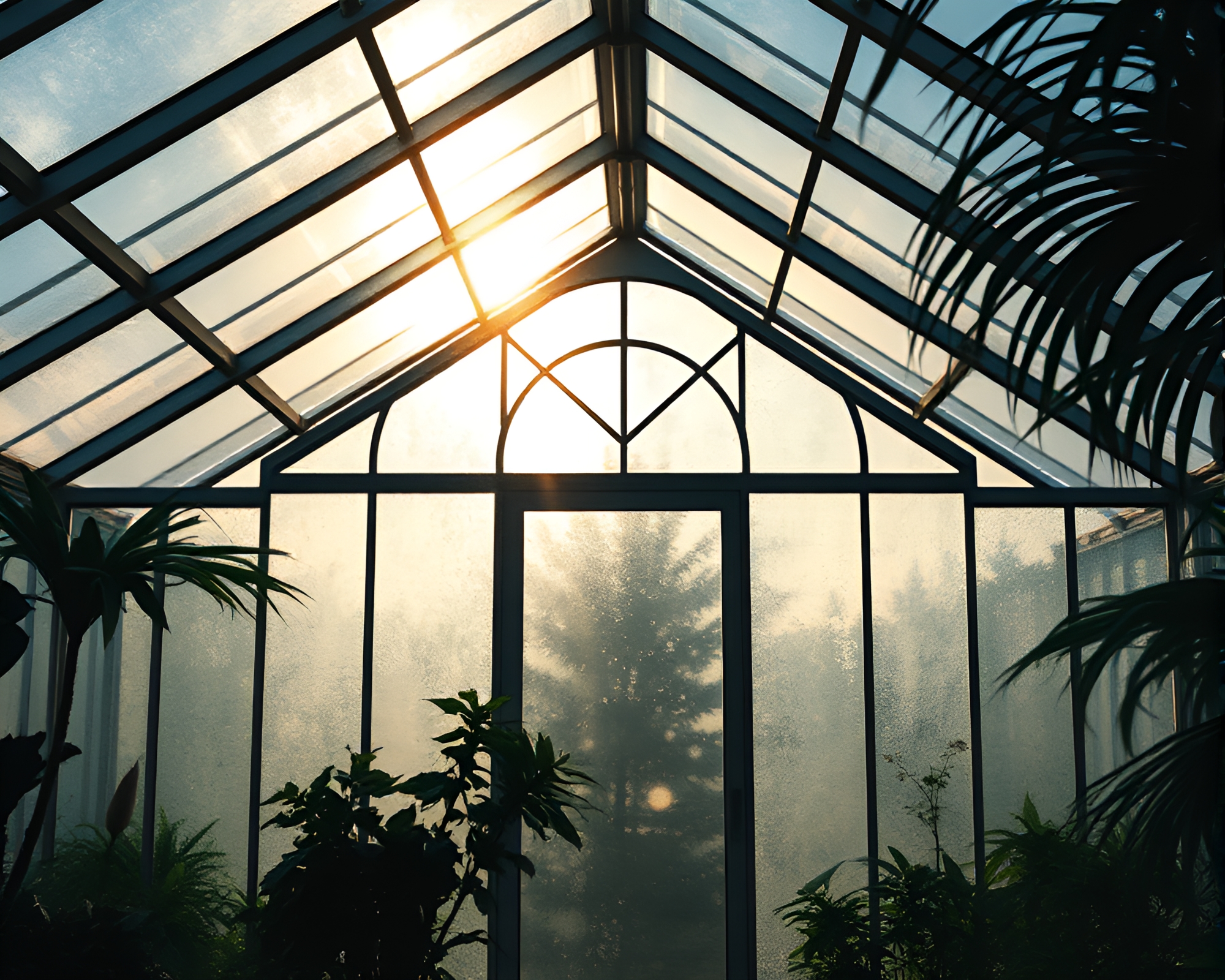 Ethereal Glass Greenhouse Watercolor Silhouette – free AI stock image
