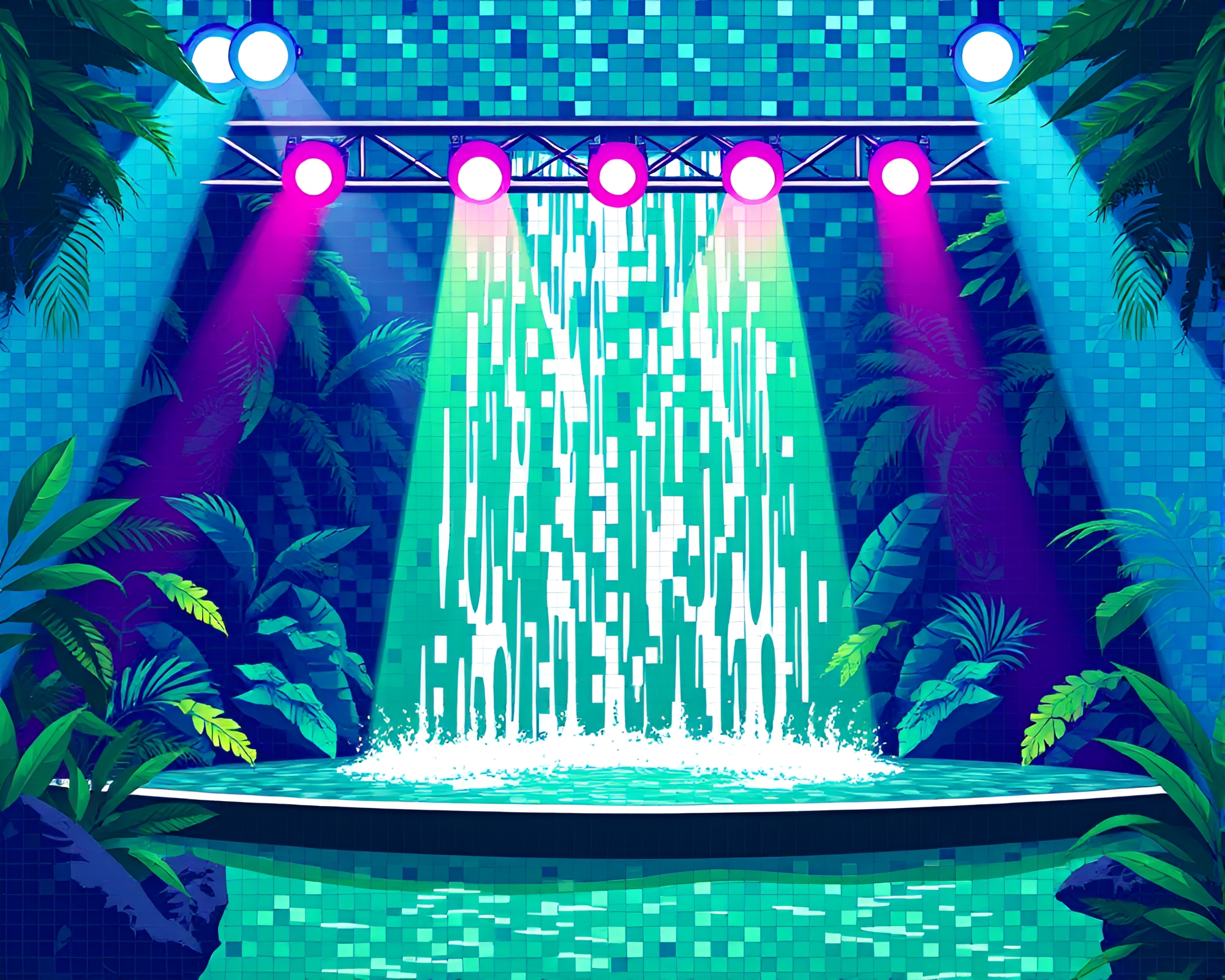 Tropical Waterfall Concert Stage Lights Vector Art – free AI stock image