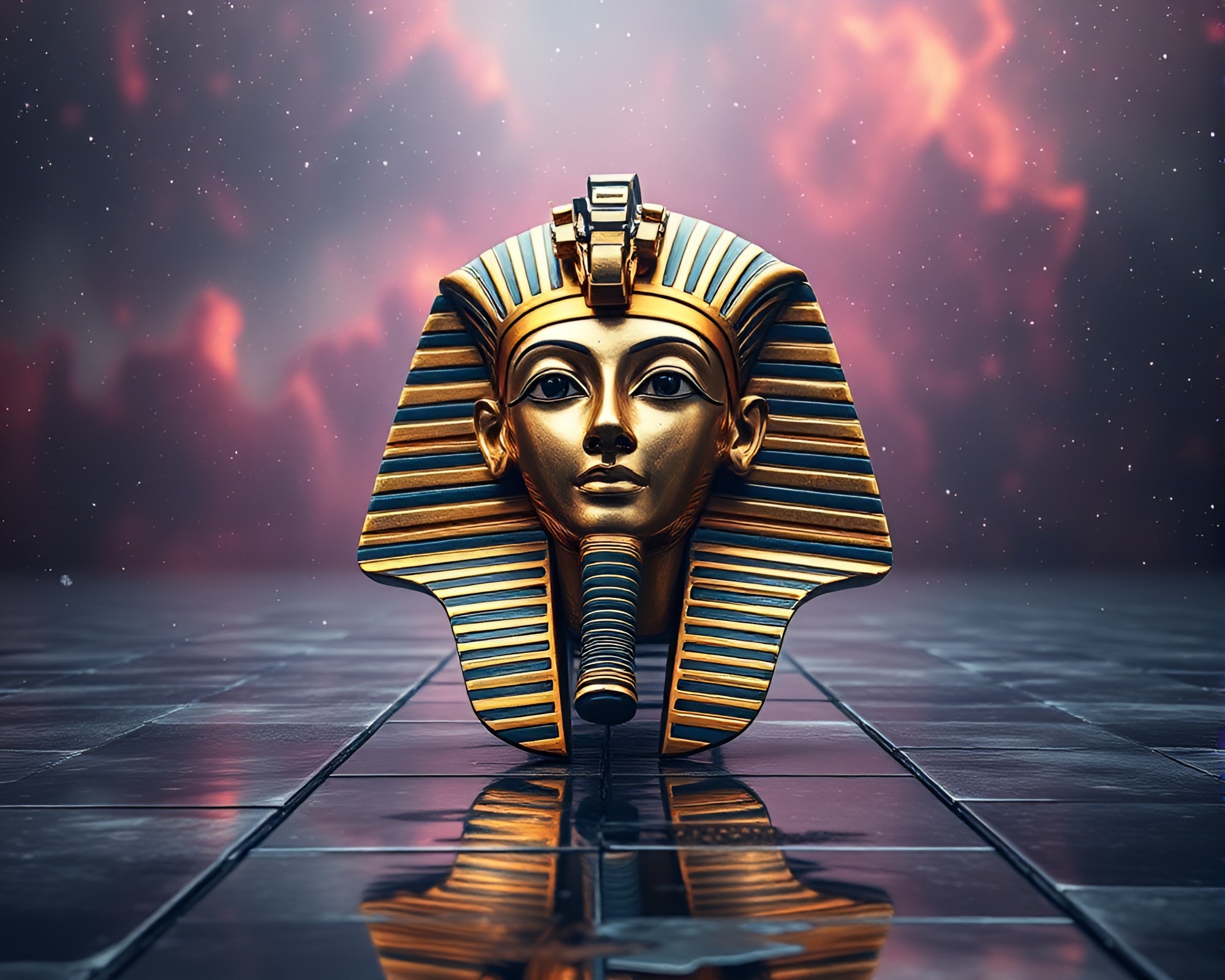 Pharaoh’s Mask in Cosmic Nebula Material Design – free AI stock image
