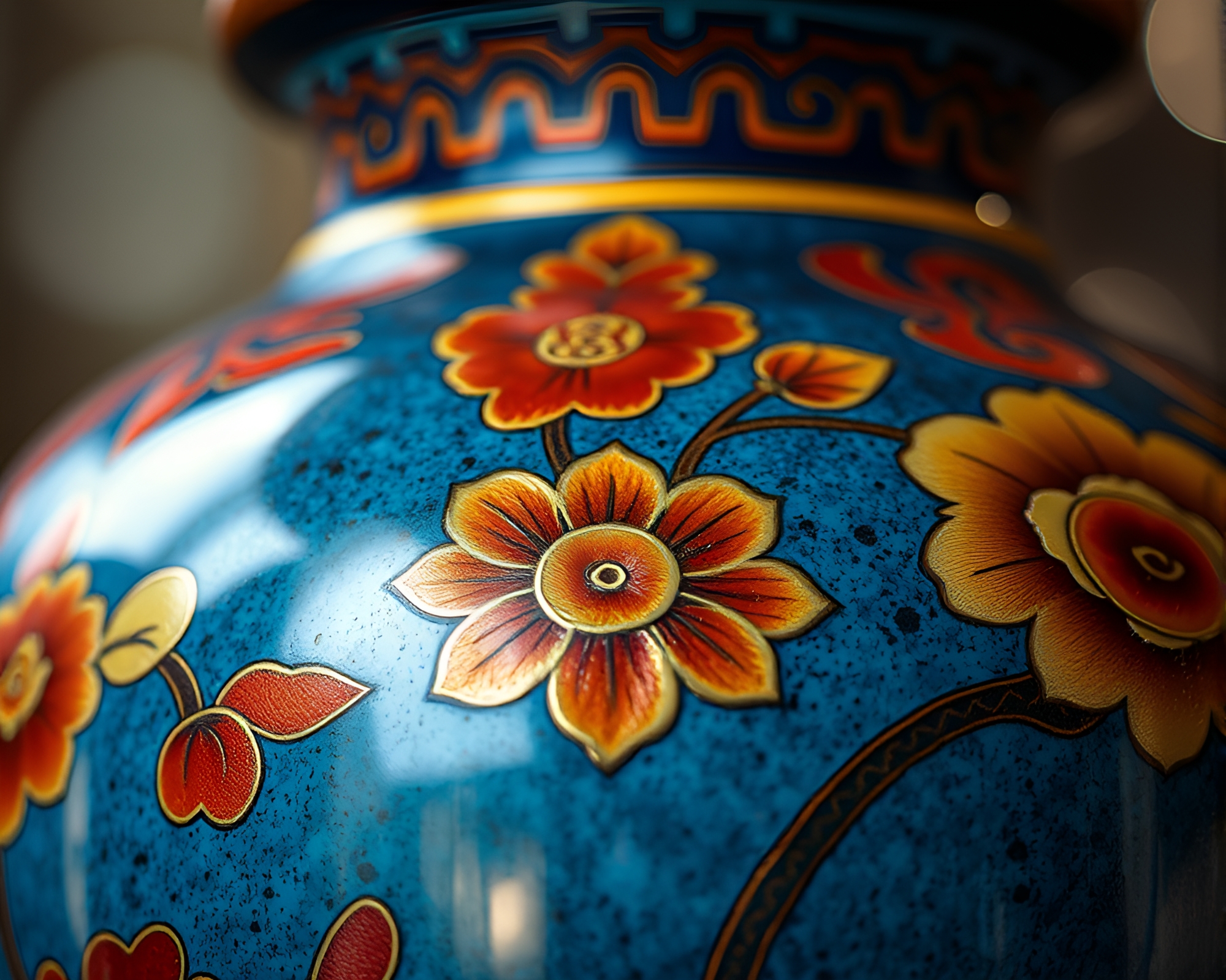 Intricately Detailed Cloisonné Vase Close-Up Photography – free AI stock image