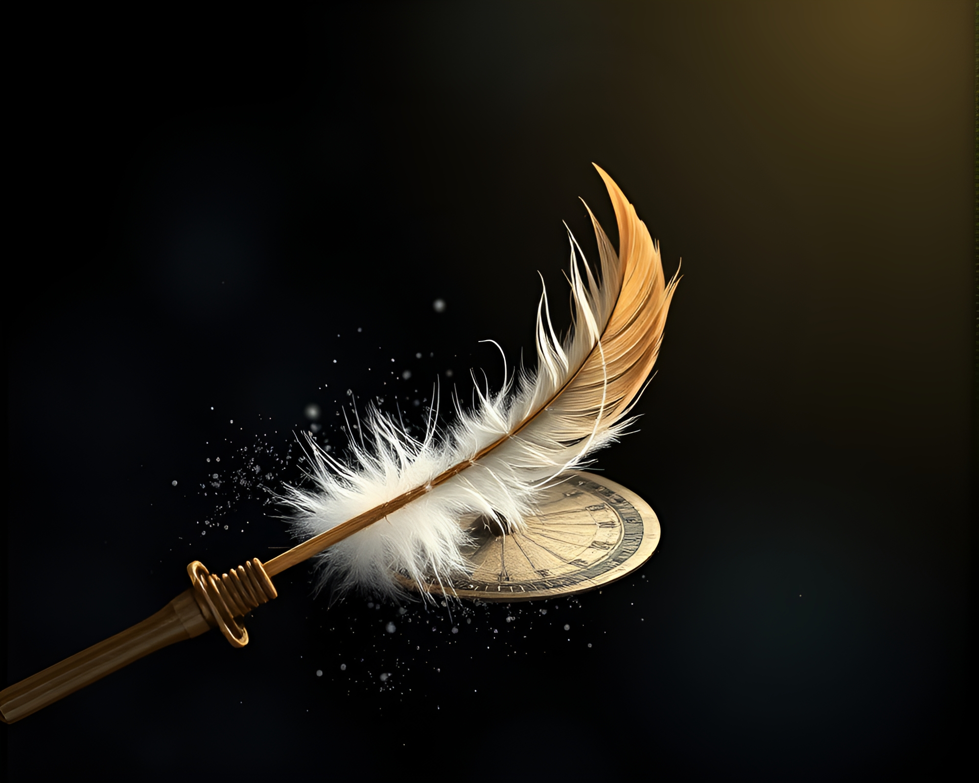 Feather Dusting Mystical Pocket Sundial in Digital Painting – free AI stock image