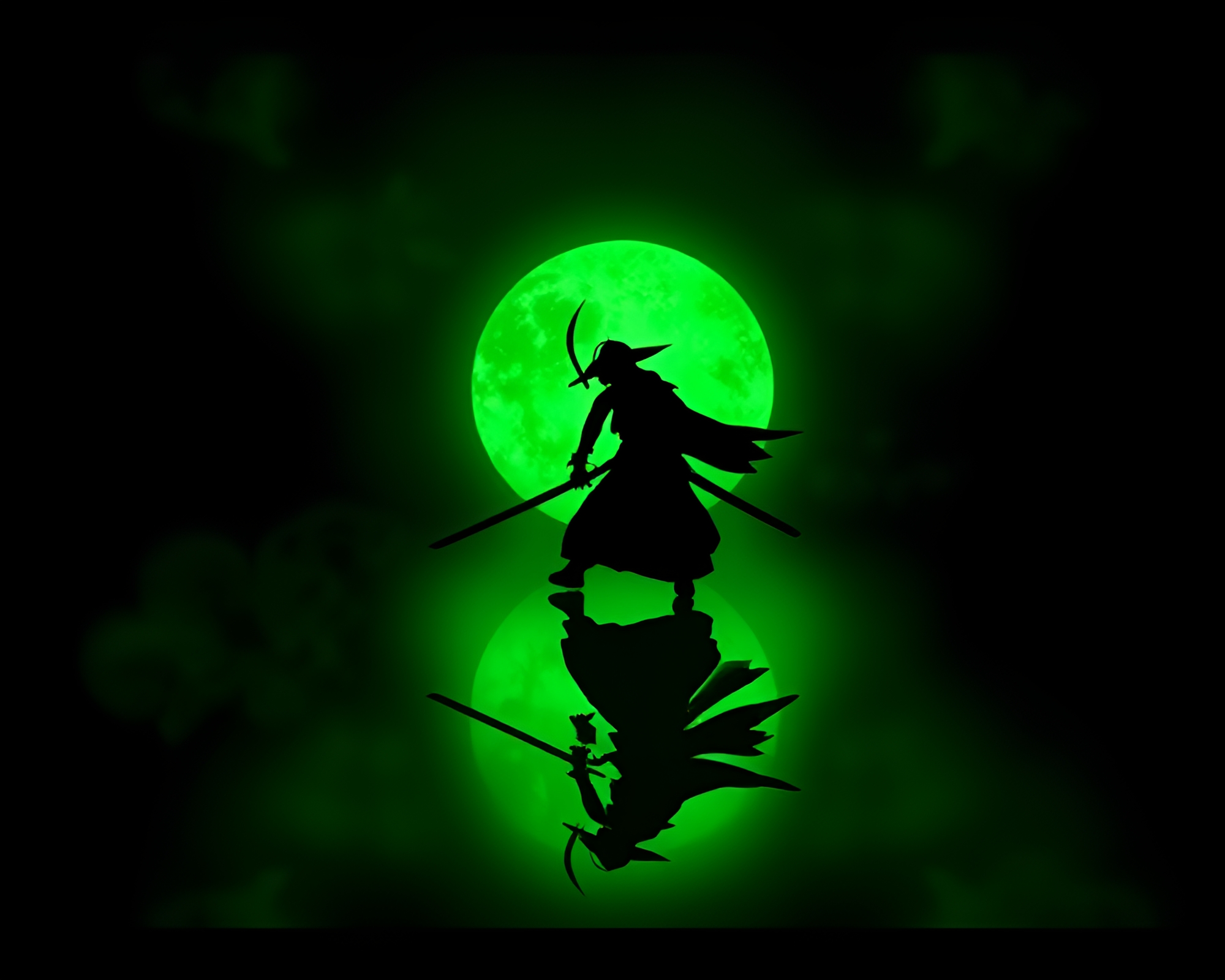 Emerald Samurai Reflection Silhouette Anime Art – free AI stock image