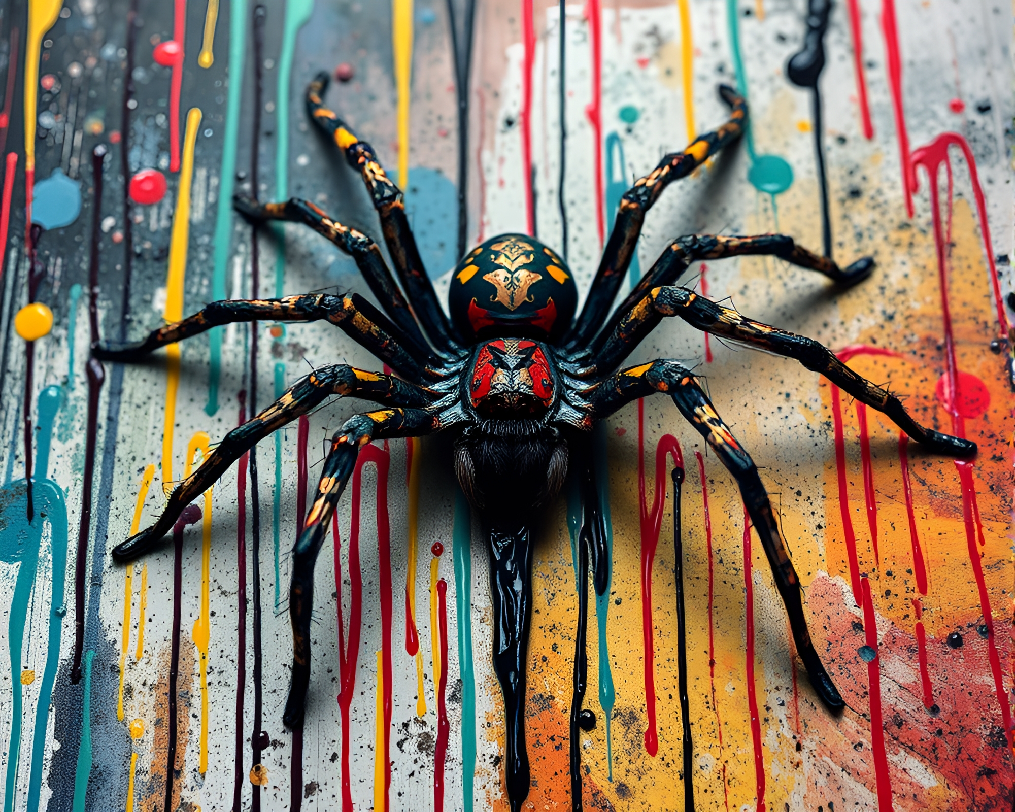 Mechanical Spider Drips Graffiti in Washed-Out Generative Art – free AI stock image