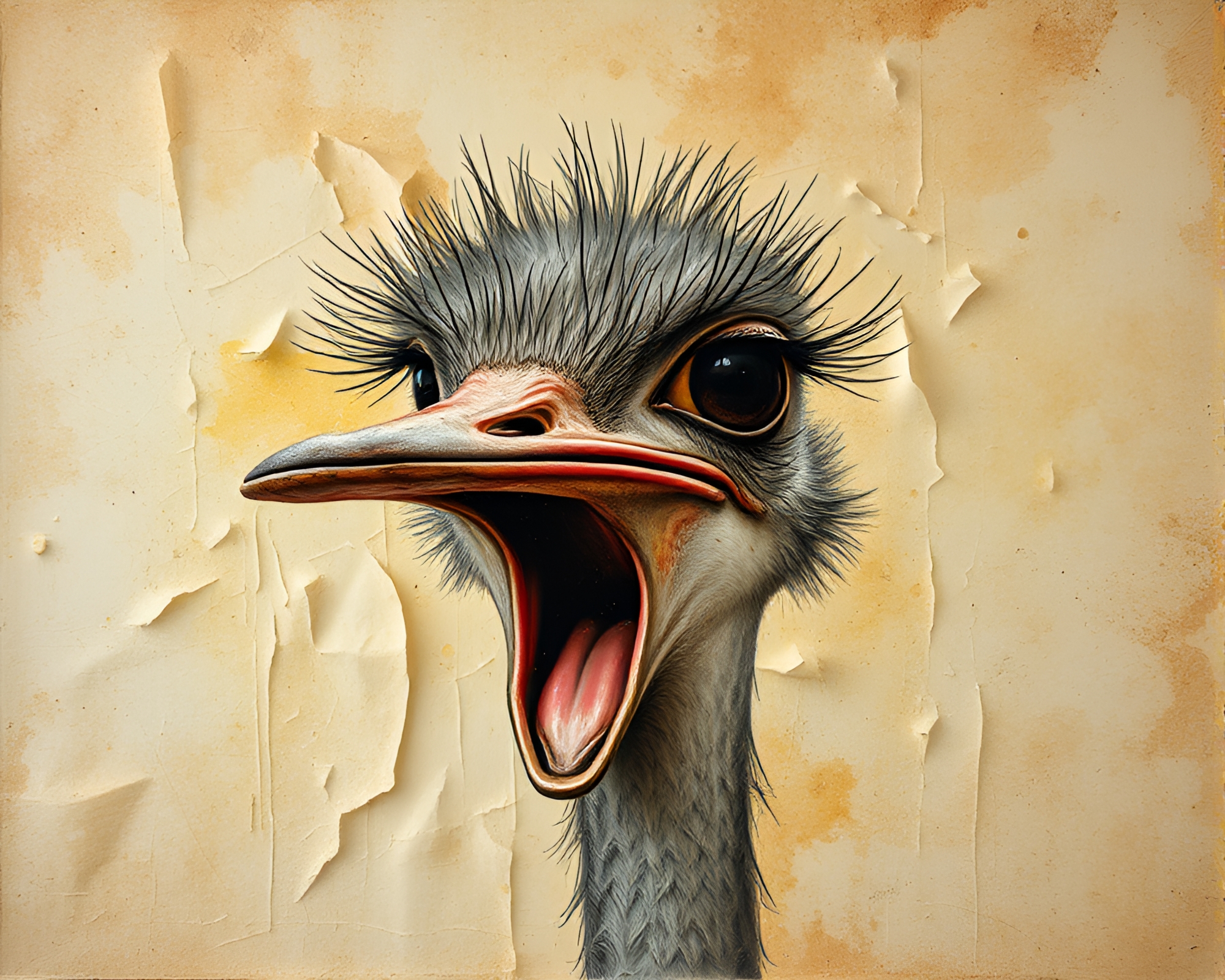 Enigmatic Ostrich in Paper Tear Composition – free AI stock image