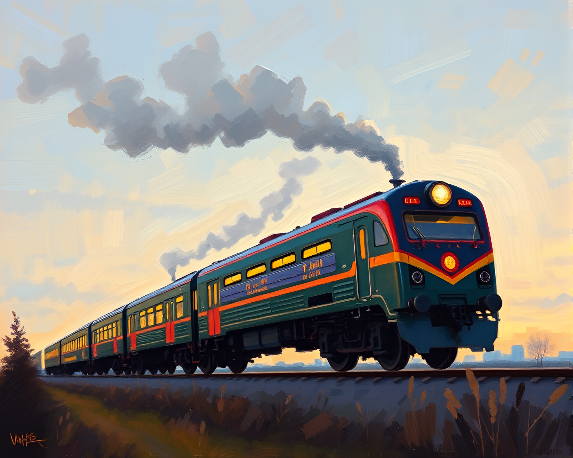 Expressive Dutch Angle: Levitating Train at Twilight – free AI stock image