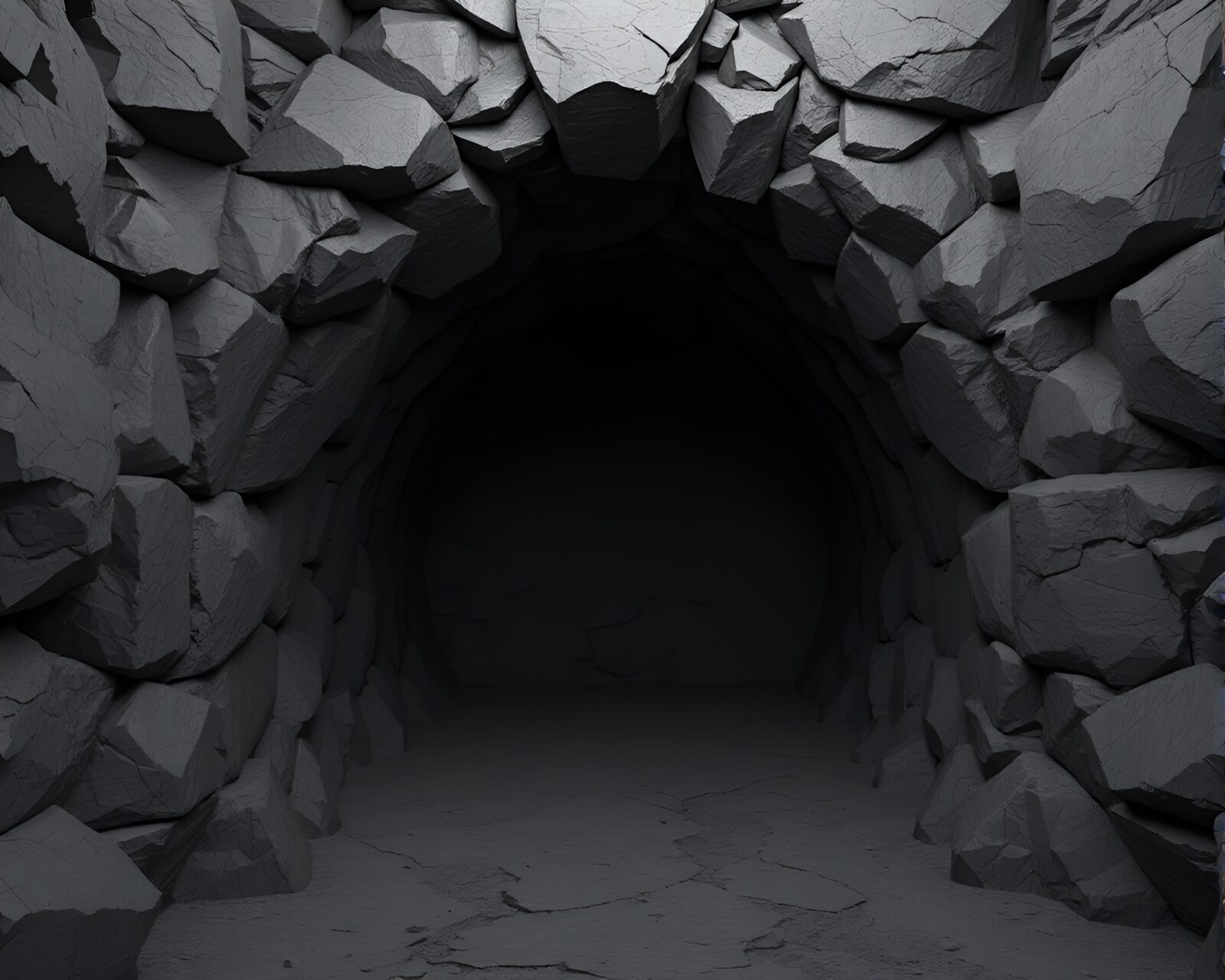 Futuristic 3D render of dimly lit bunker with digital noise