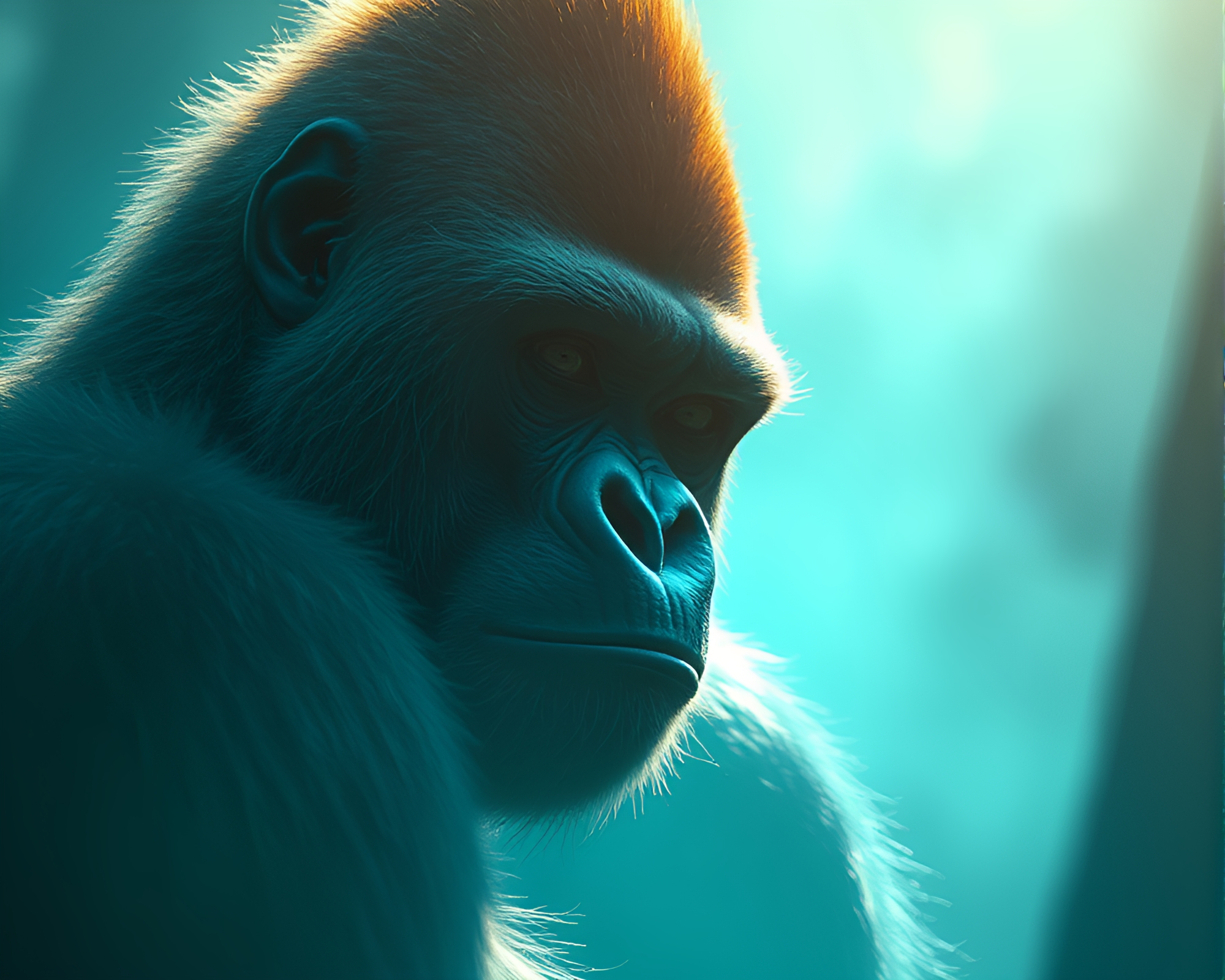 Gorilla King in Turquoise Oasis Lens Flare – free AI stock image