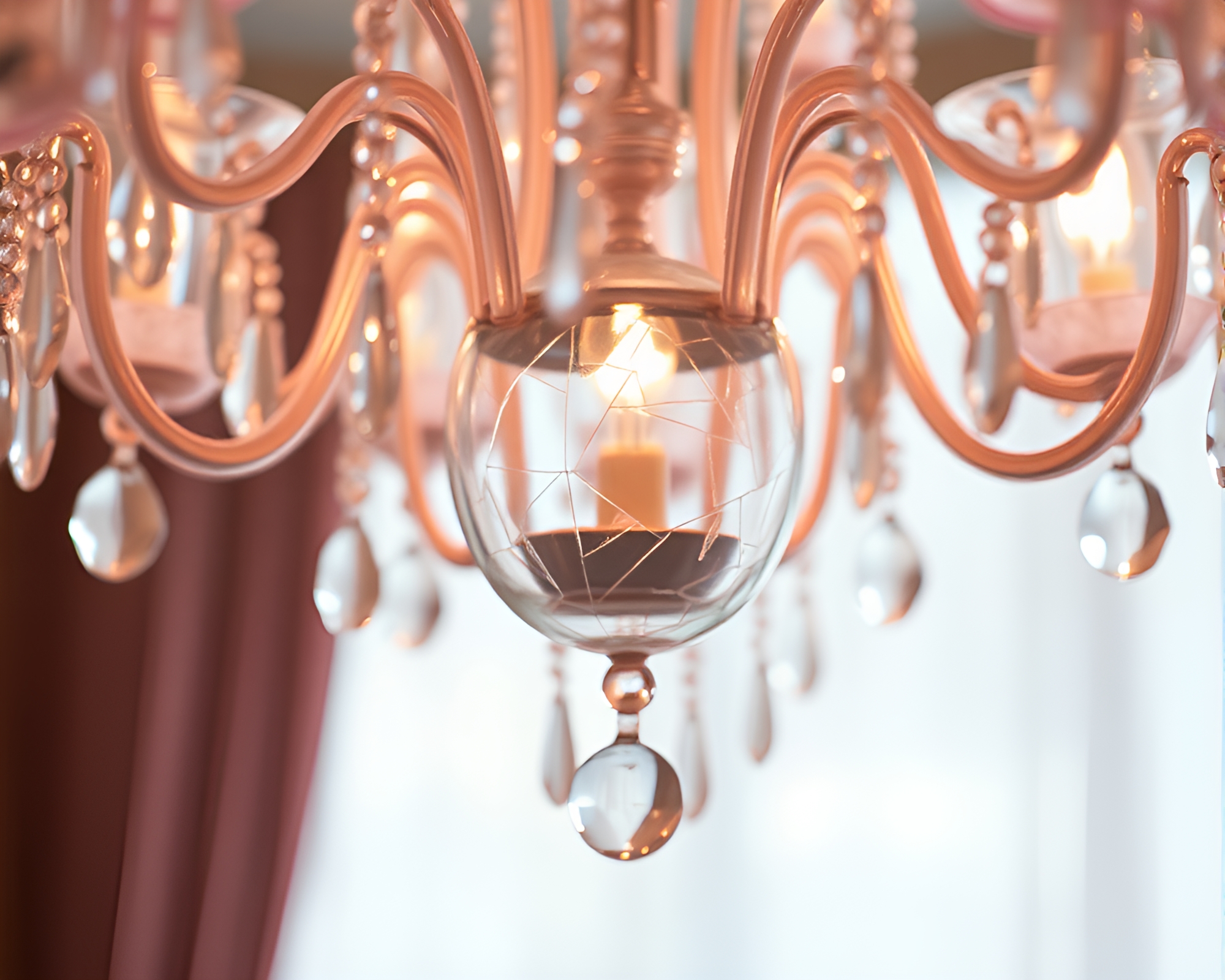 Elegant Chandelier Reflections in Blush Pink Broken Glass – free AI stock image