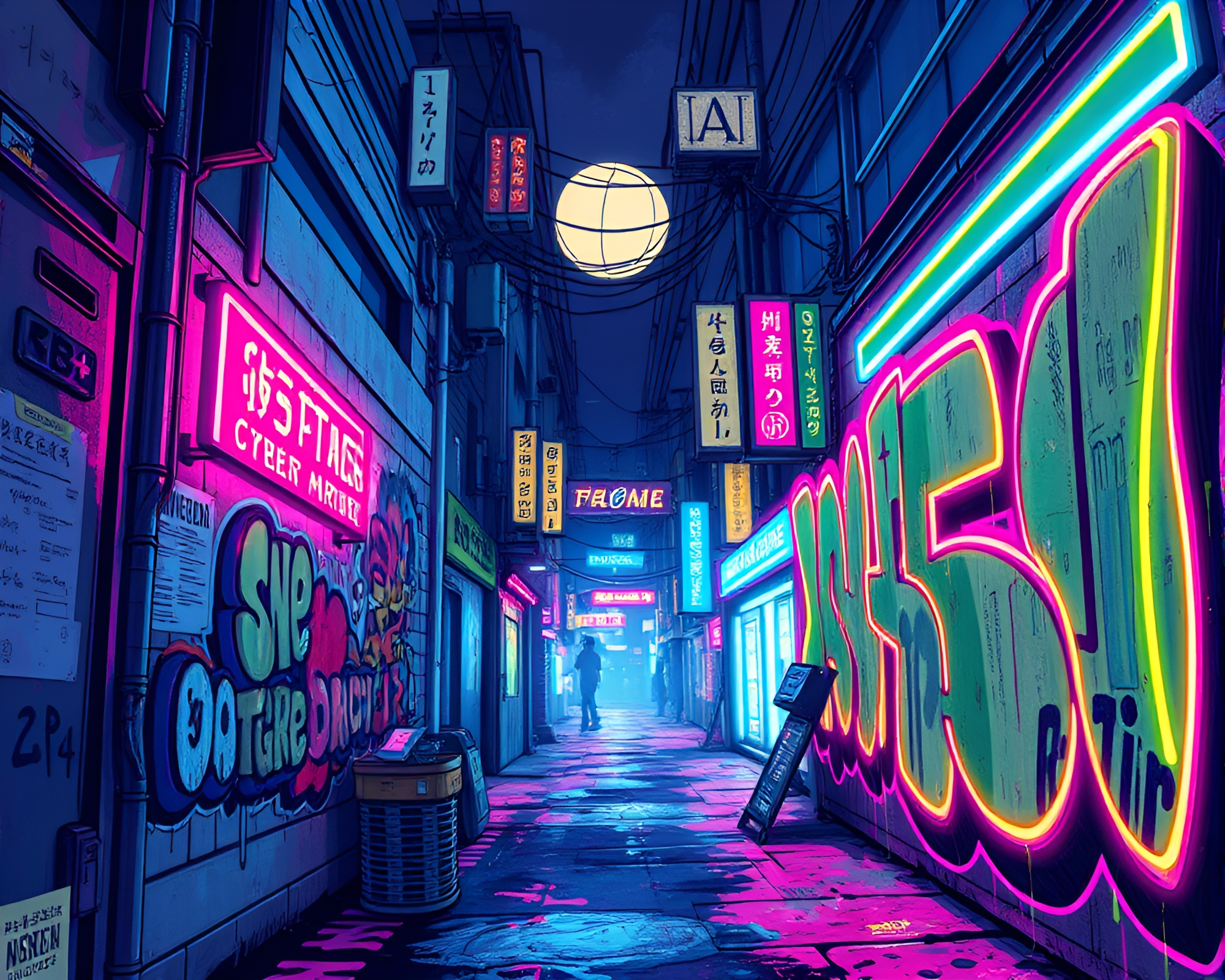 Cyberpunk Neon Graffiti in Surreal Color Shift – free AI stock image