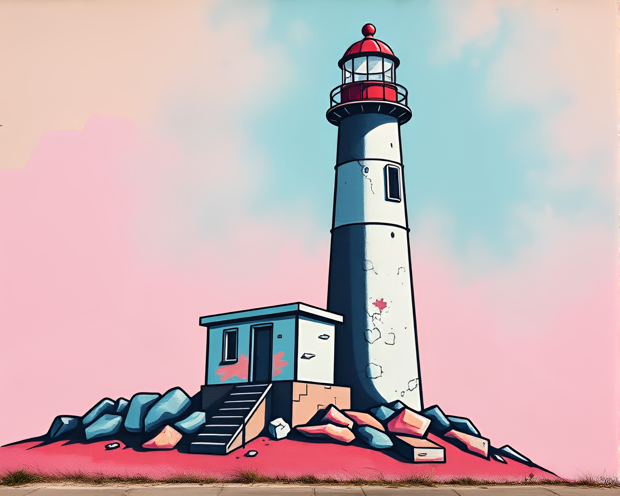 Pastel Abandoned Lighthouse Mural Graffiti Masterpiece – free AI stock image