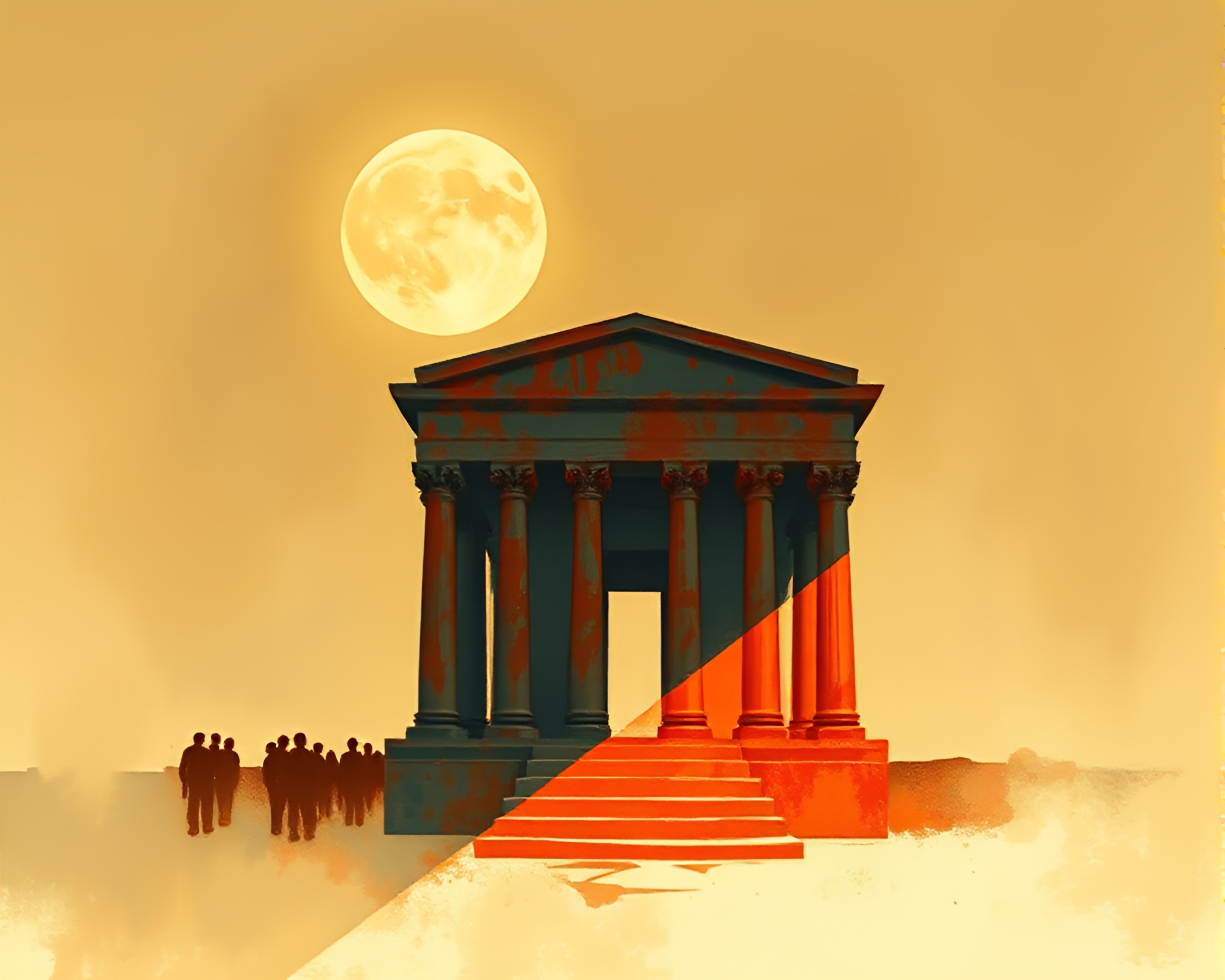 Rusted Temple Silhouette in Pastel Drawing – free AI stock image