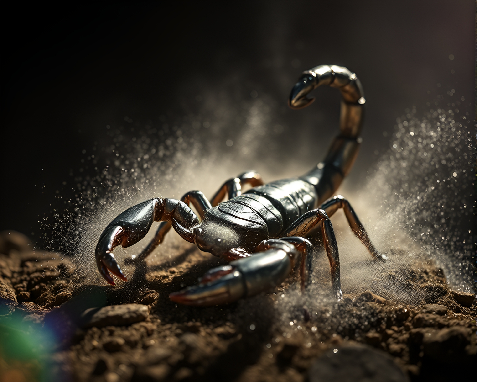 Ethereal Scorpion with Silver Leaf Accents Enveloped in Dust Motes – free AI stock image