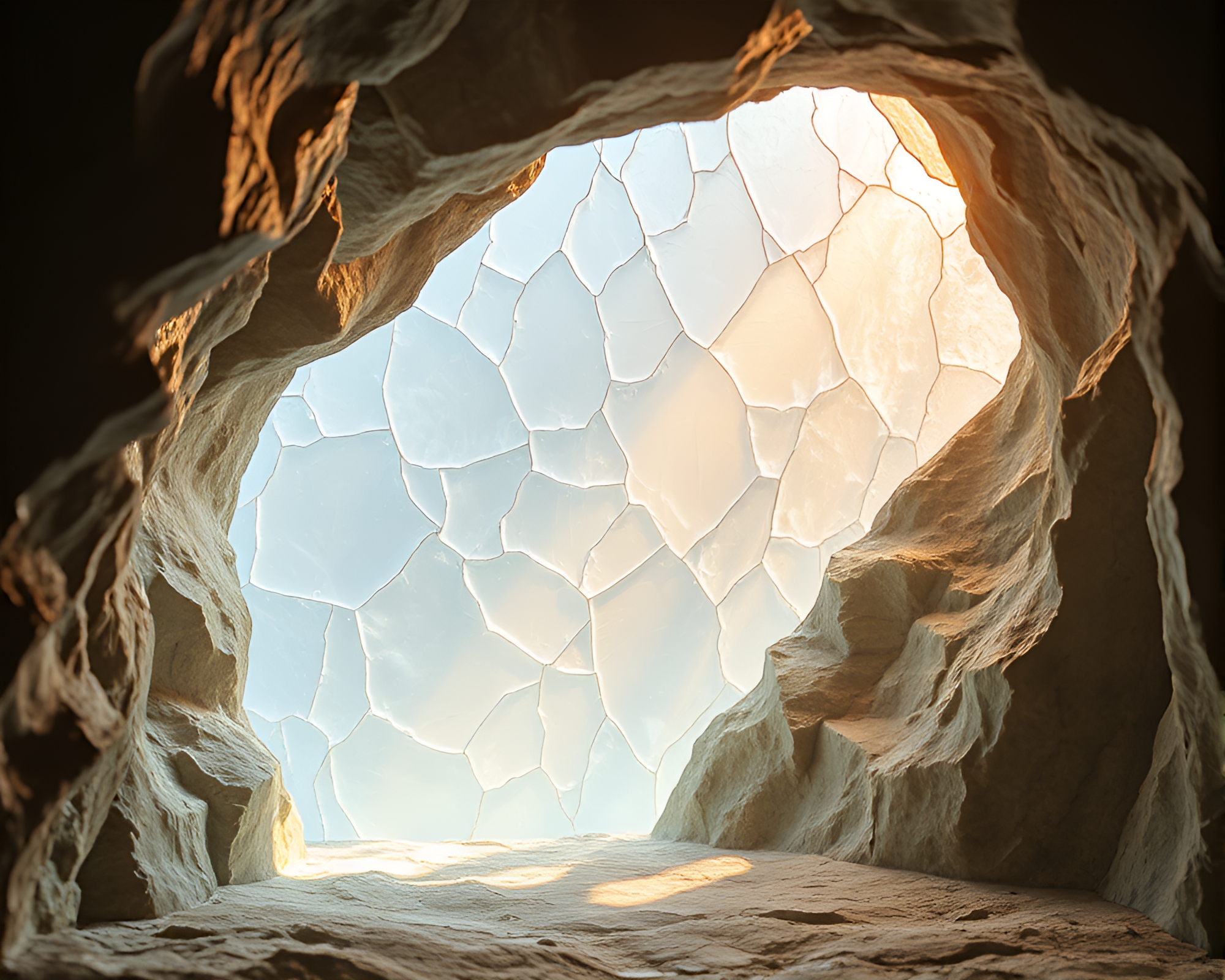Glacial Cave Stained Glass: Torn Edges – free AI stock image