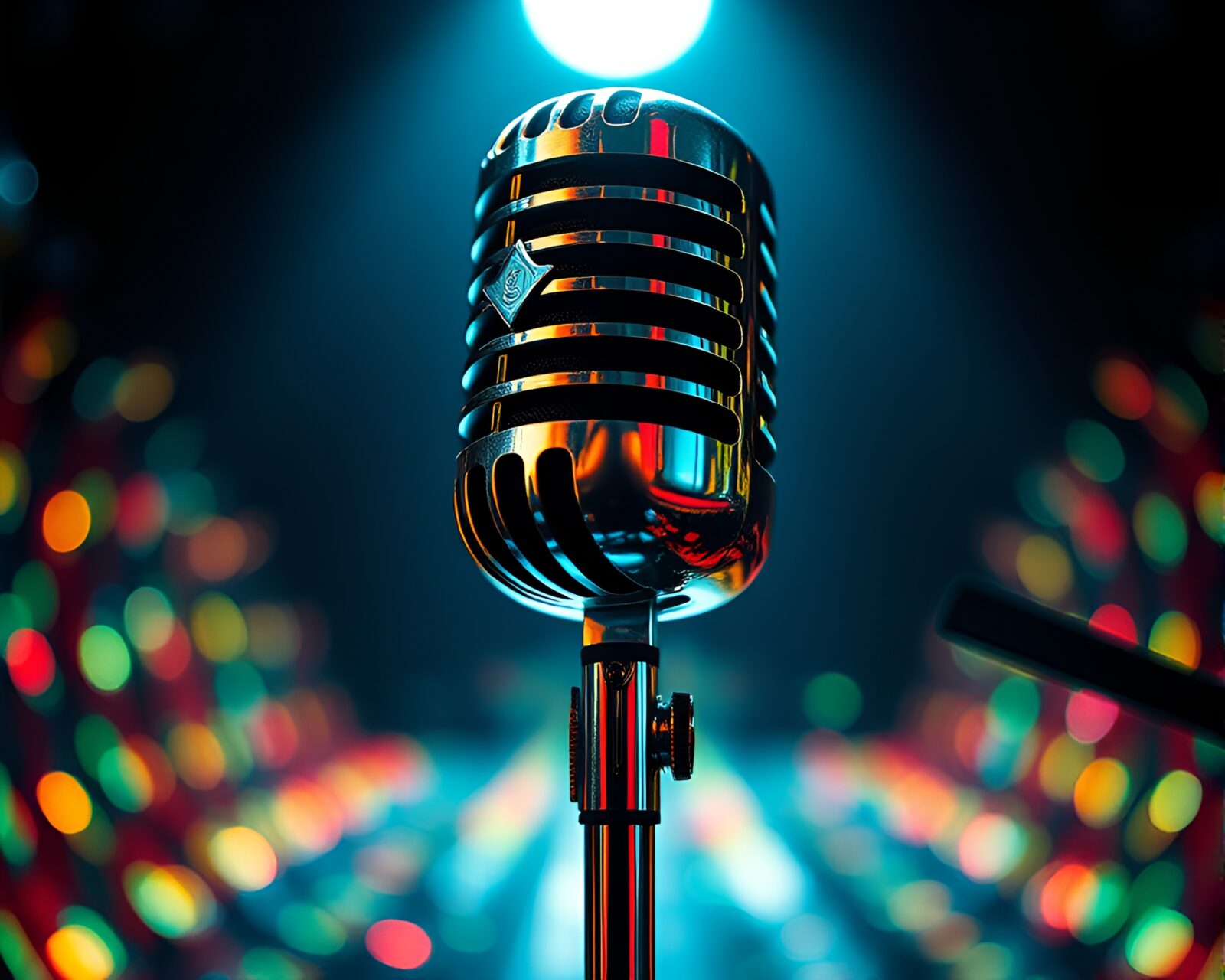 Futuristic microphone refracting light in prism colors