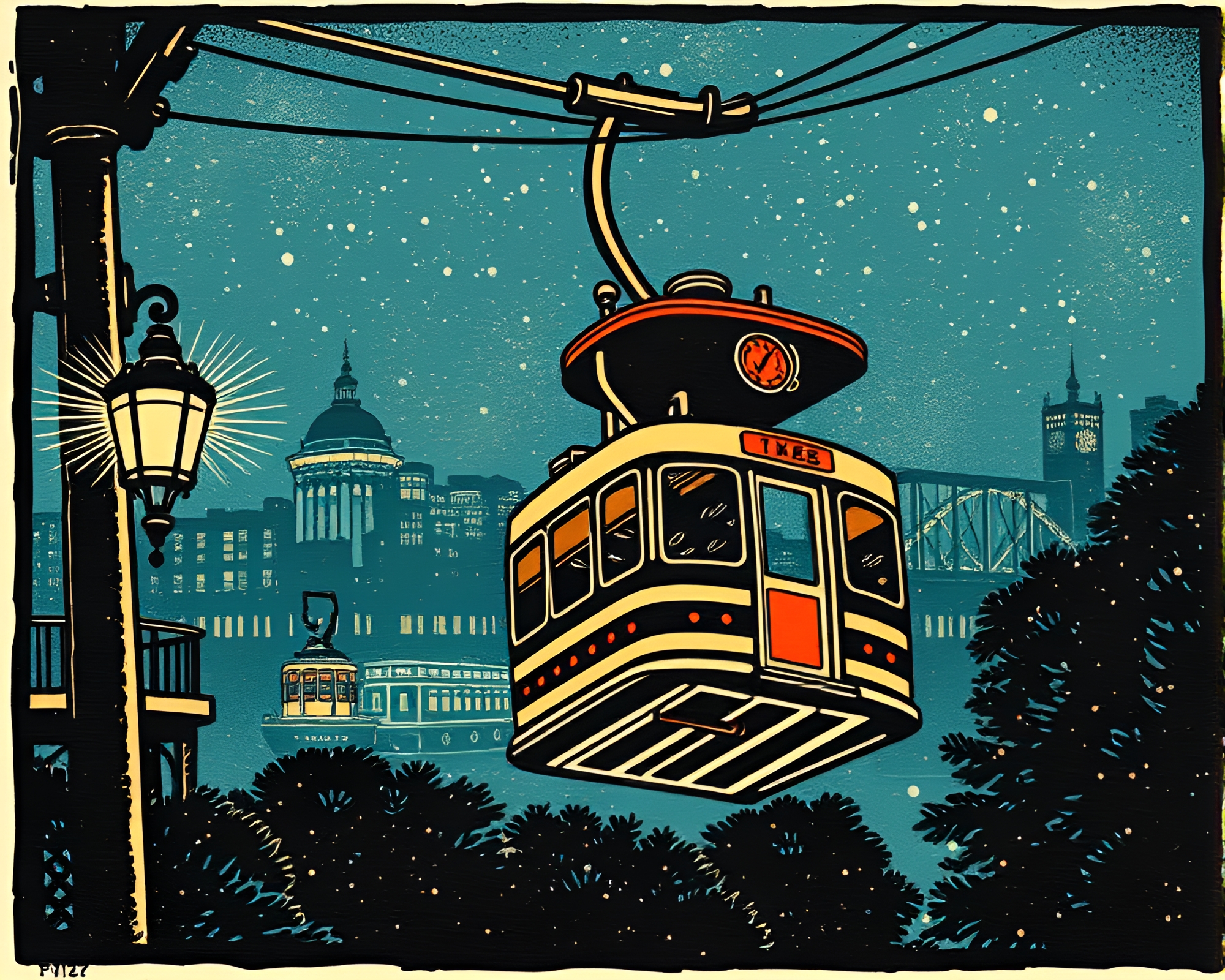 Steampunk Gondola Lift in Club Strobe Lights – free AI stock image
