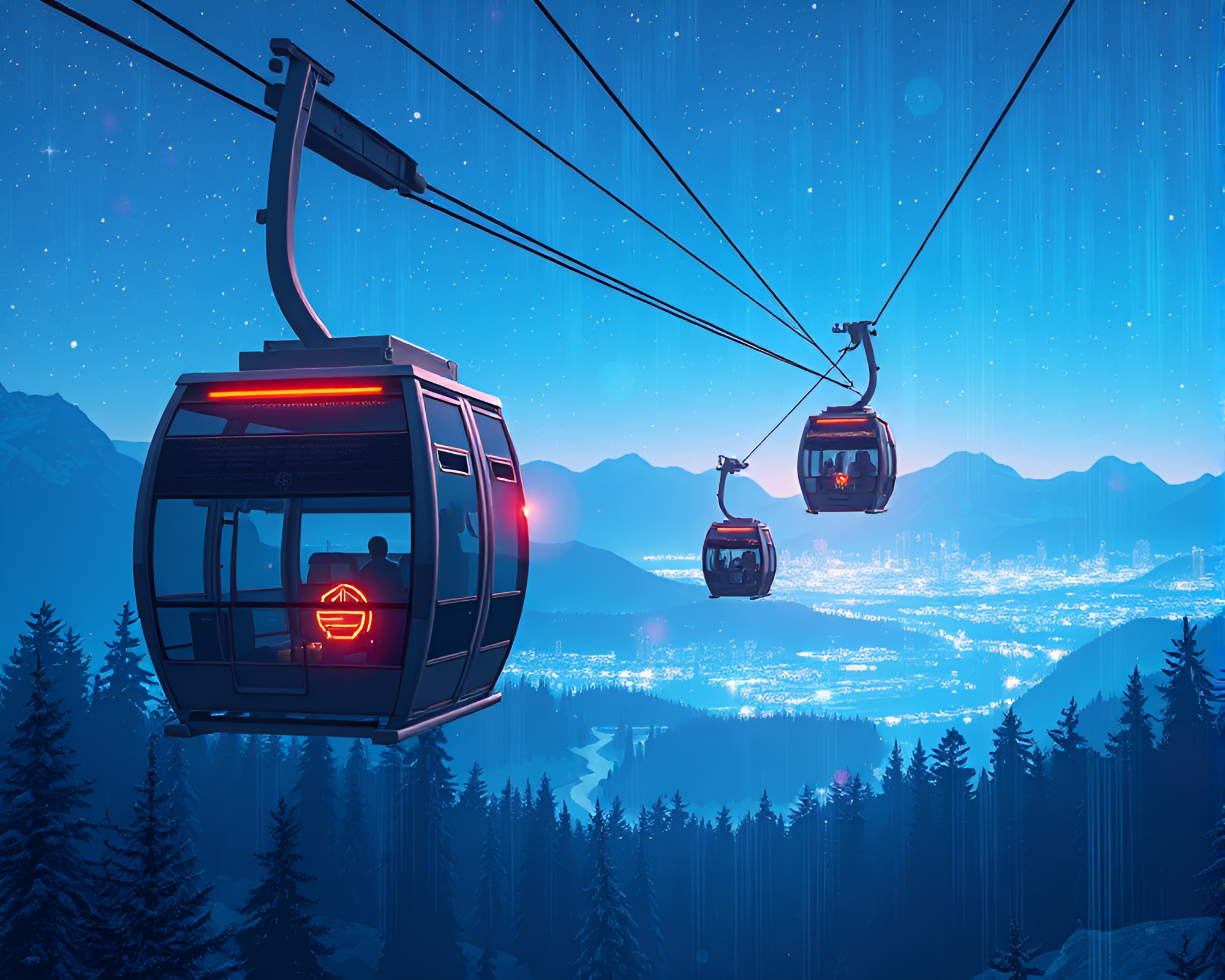 Futuristic Gondola Lift at Sunset – free AI stock image