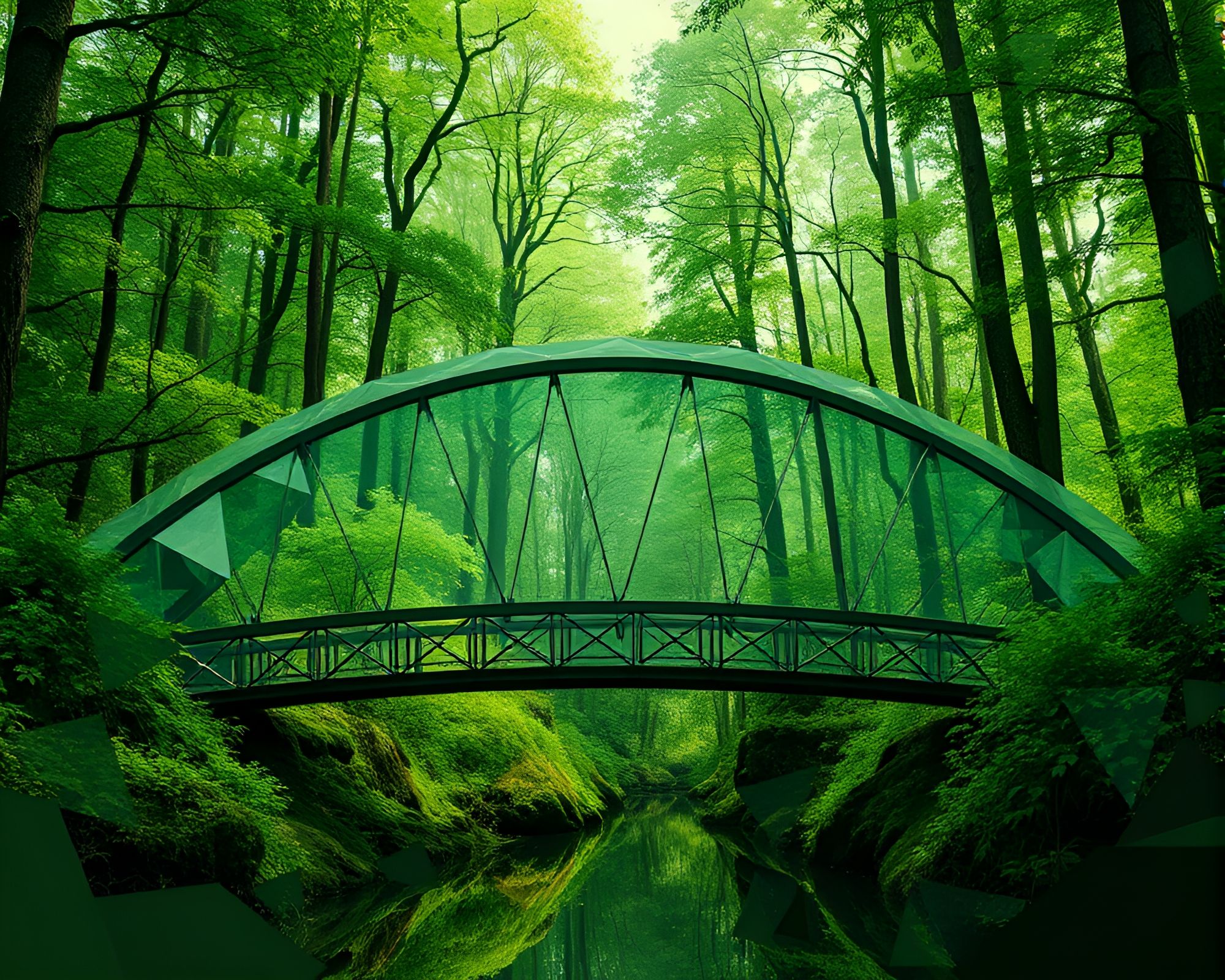 Enchanted Forest Glass Bridge Photocollage Composition – free AI stock image
