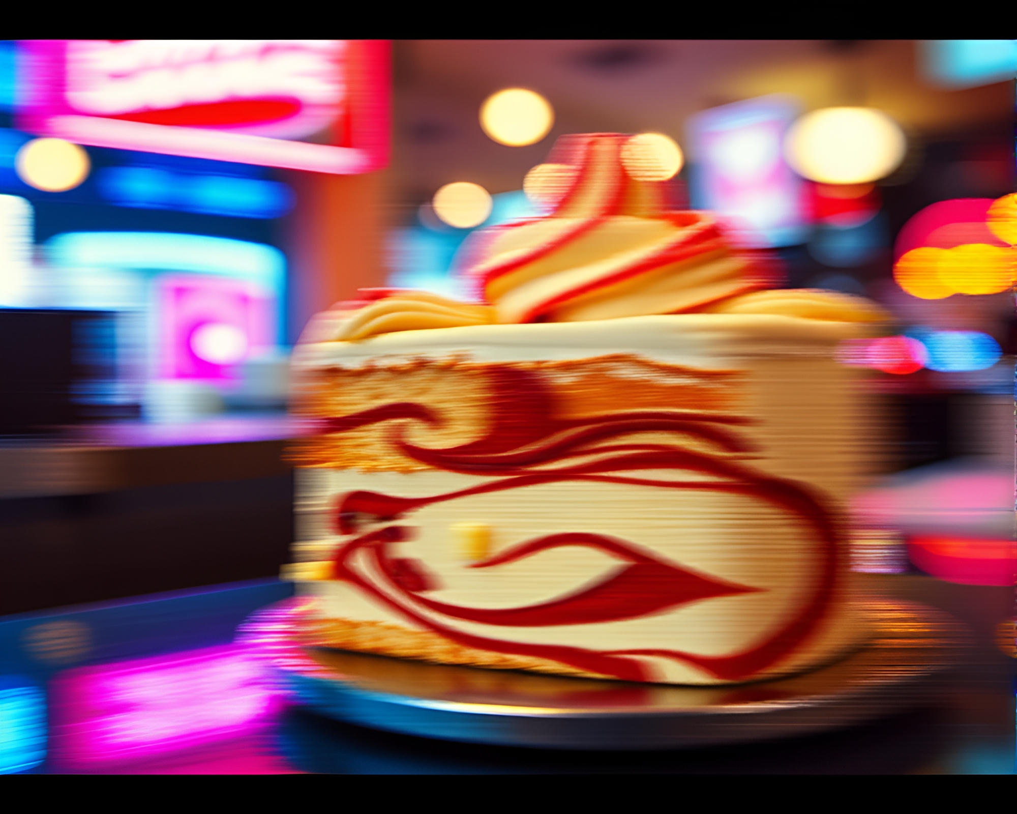 Vibrant 8-Bit Marbled Cake Pan Motion Blur – free AI stock image