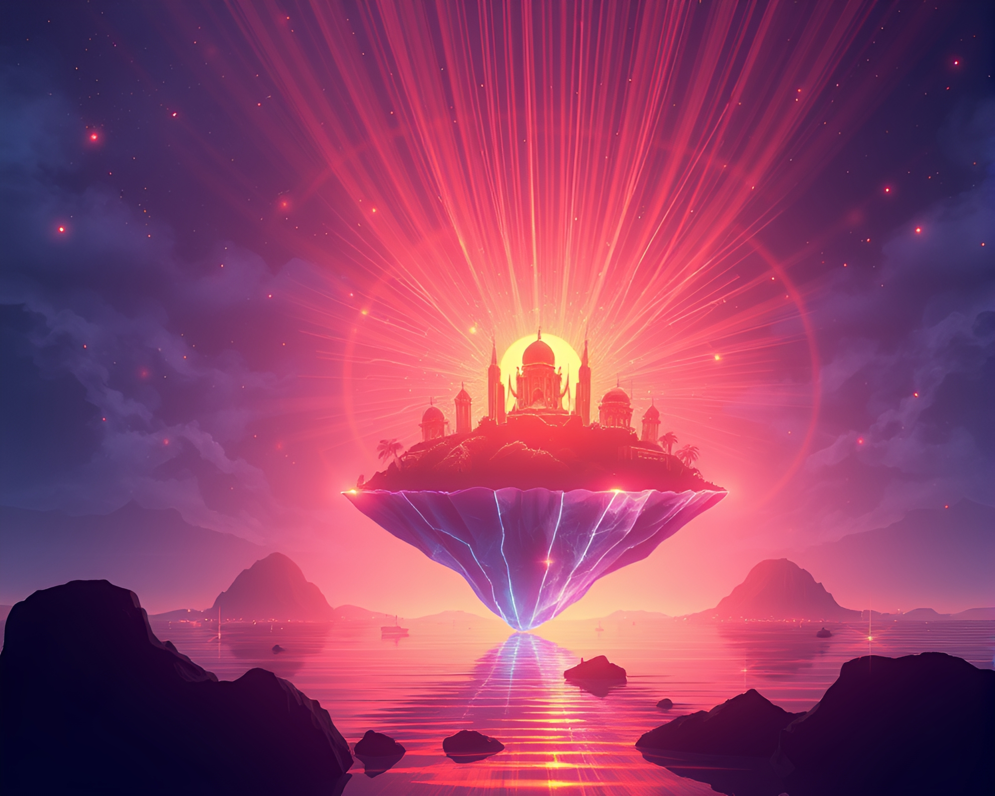Fiber Optics Floating Island Silhouette Illustration – free AI stock image