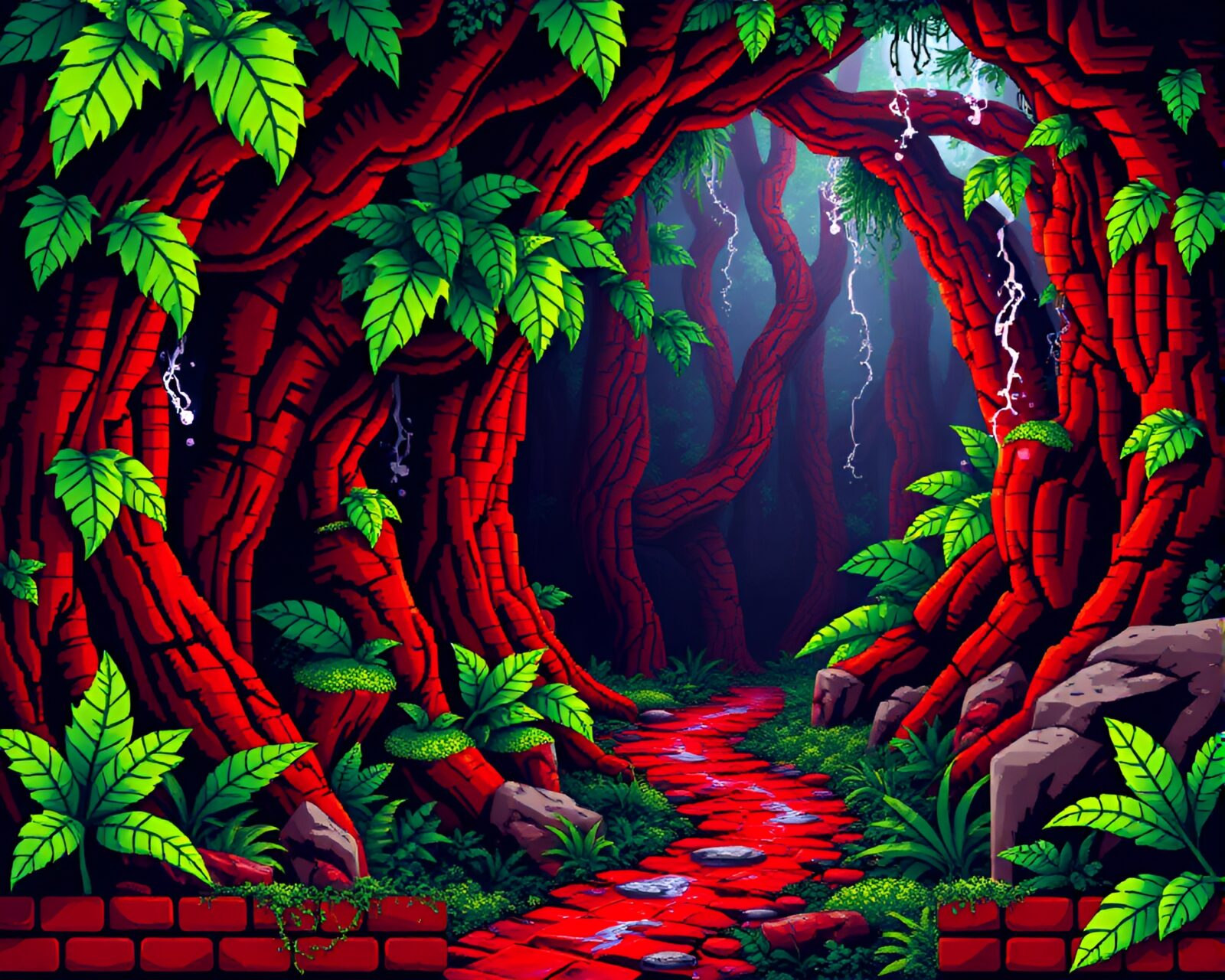8-bit pixel art of swirling jungle vortex