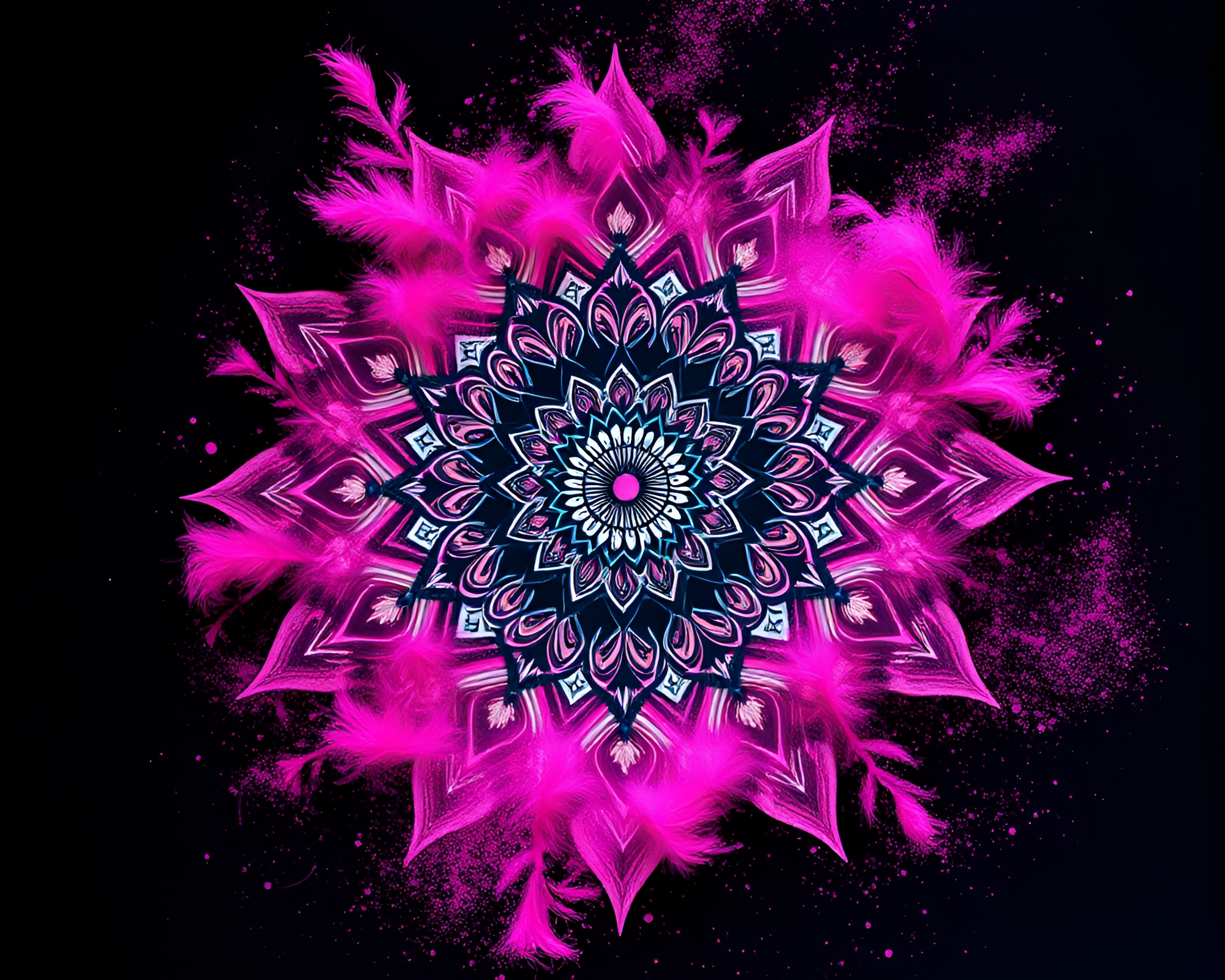 Surrealistic Mandala Feather Dusting in Magenta Punch – free AI stock image
