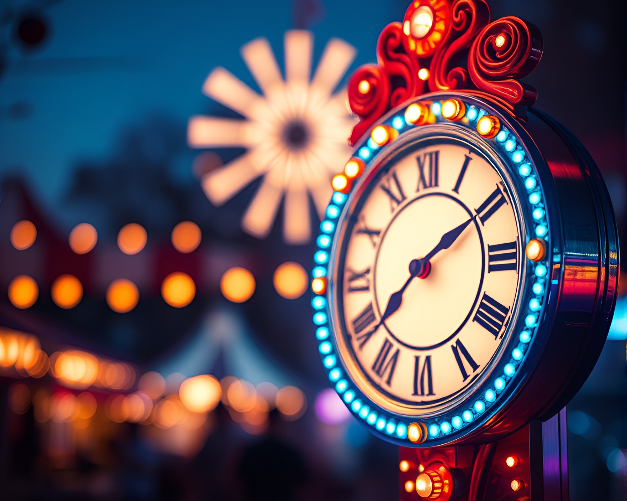 Chrono Clock Carnival Lights Concept Art Composition – free AI stock image