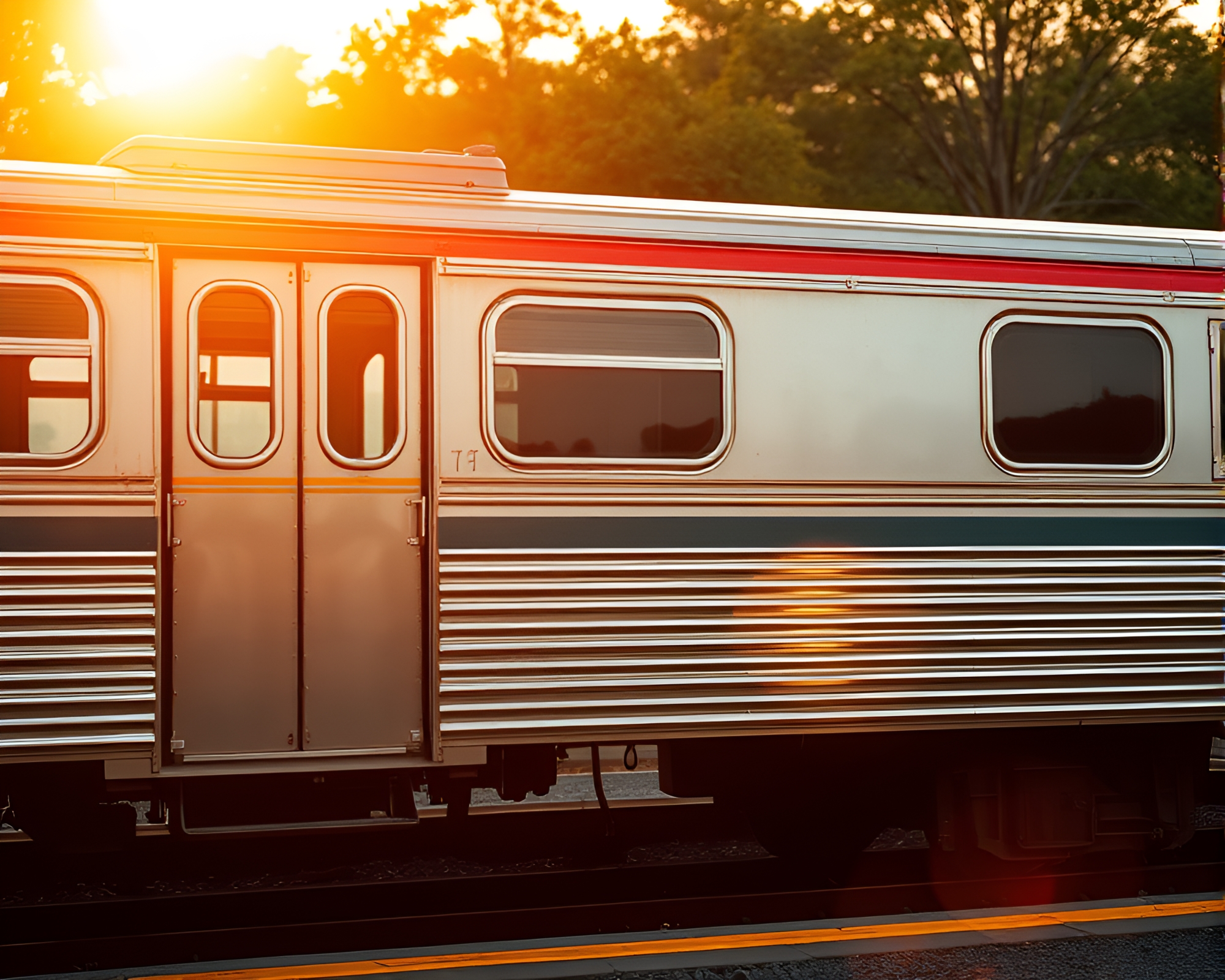 Stagecoach journey in golden hour, striped patterns – free AI stock image