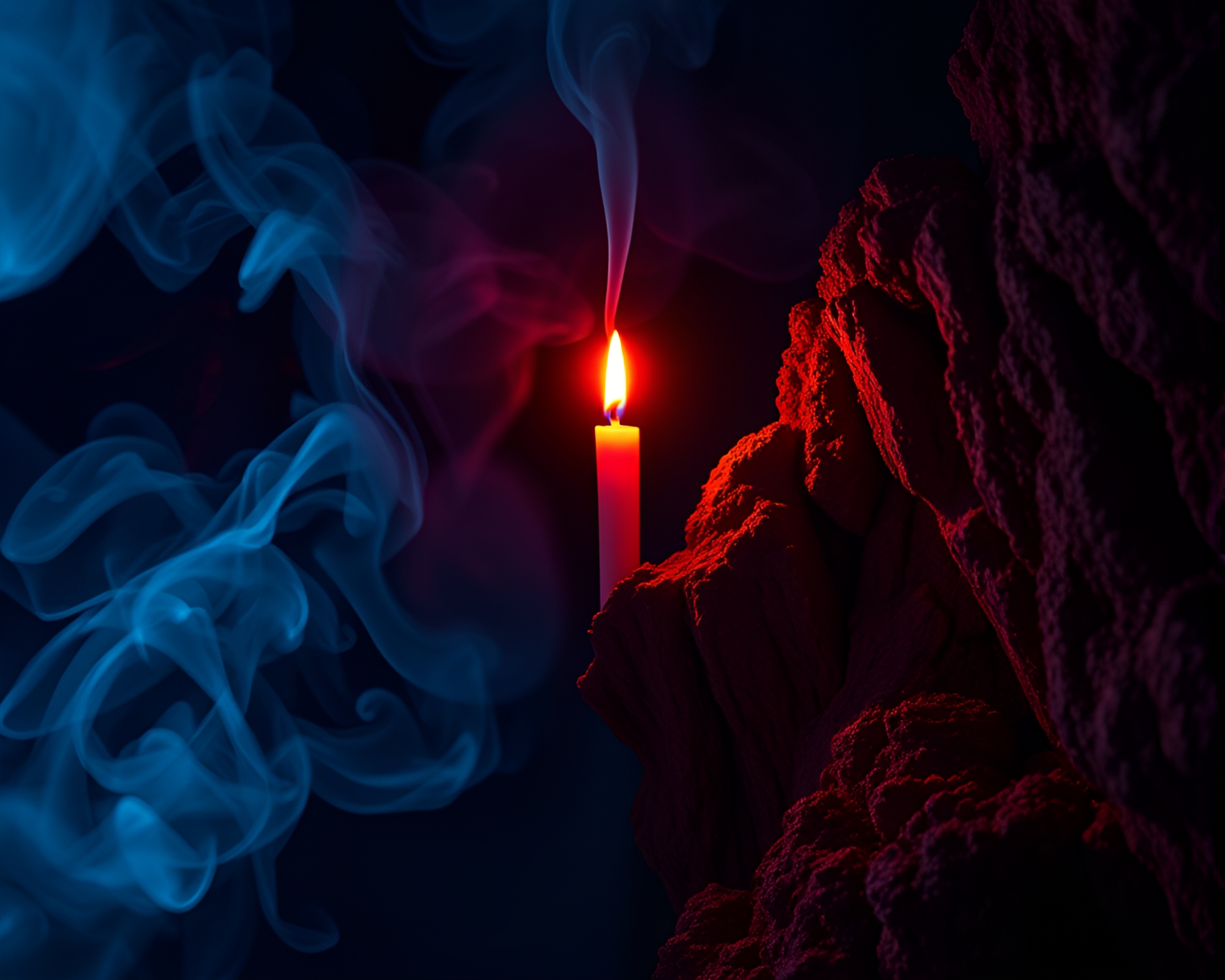 Coral Reef Neon Sign Amid Canyon Rust Candle Smoke – free AI stock image