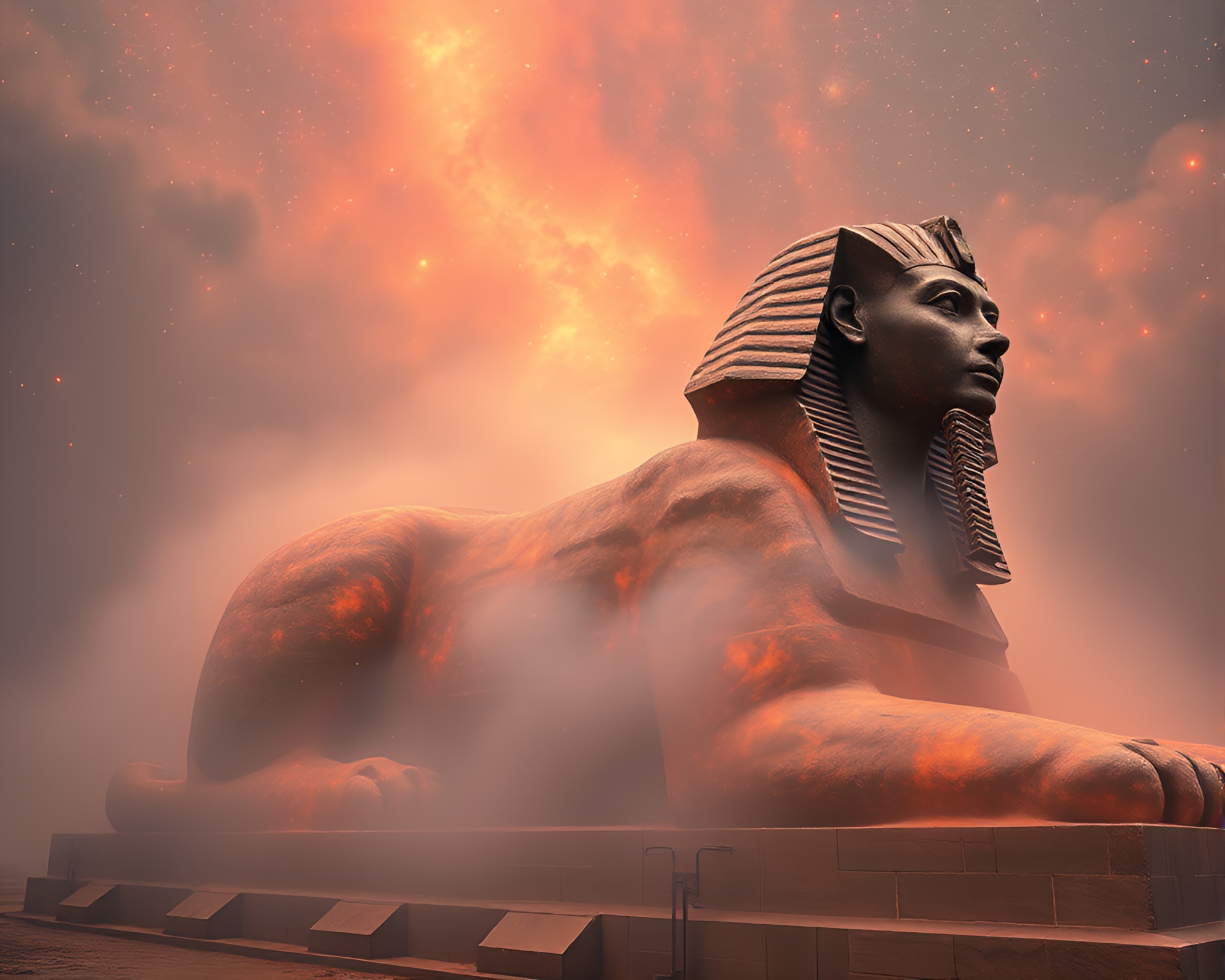 Sphinx Statue in Cosmic Fog Banks – free AI stock image