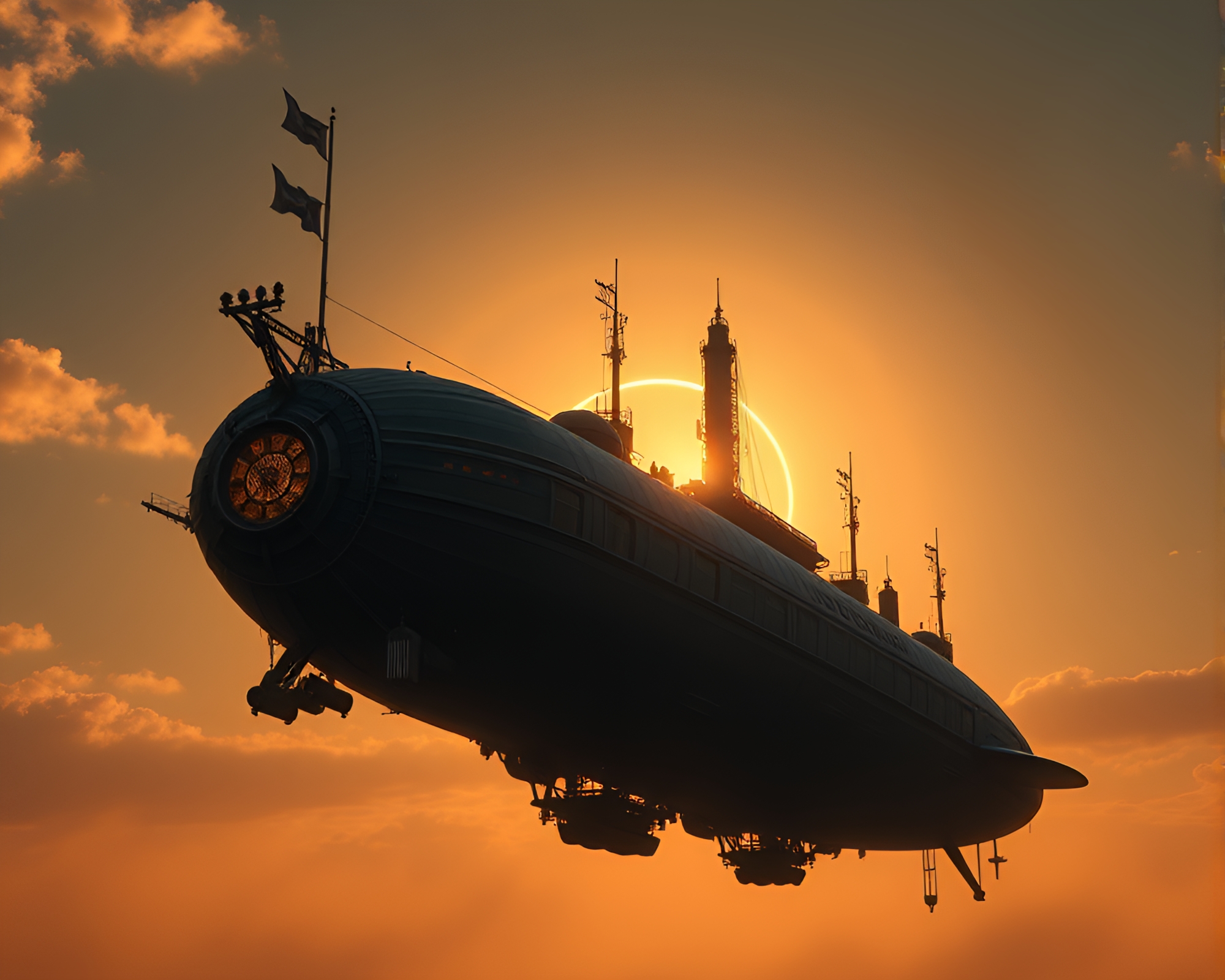 Steampunk Eclipse Airship in Architectural Rendering – free AI stock image